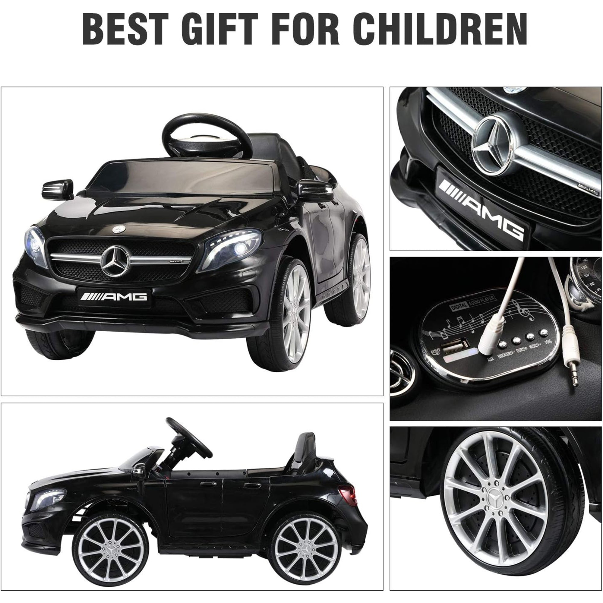 TOBBI 6 Volt Kids Electric Battery Powered Ride On Toy Mercedes Benz Car, Black - Smart-nests