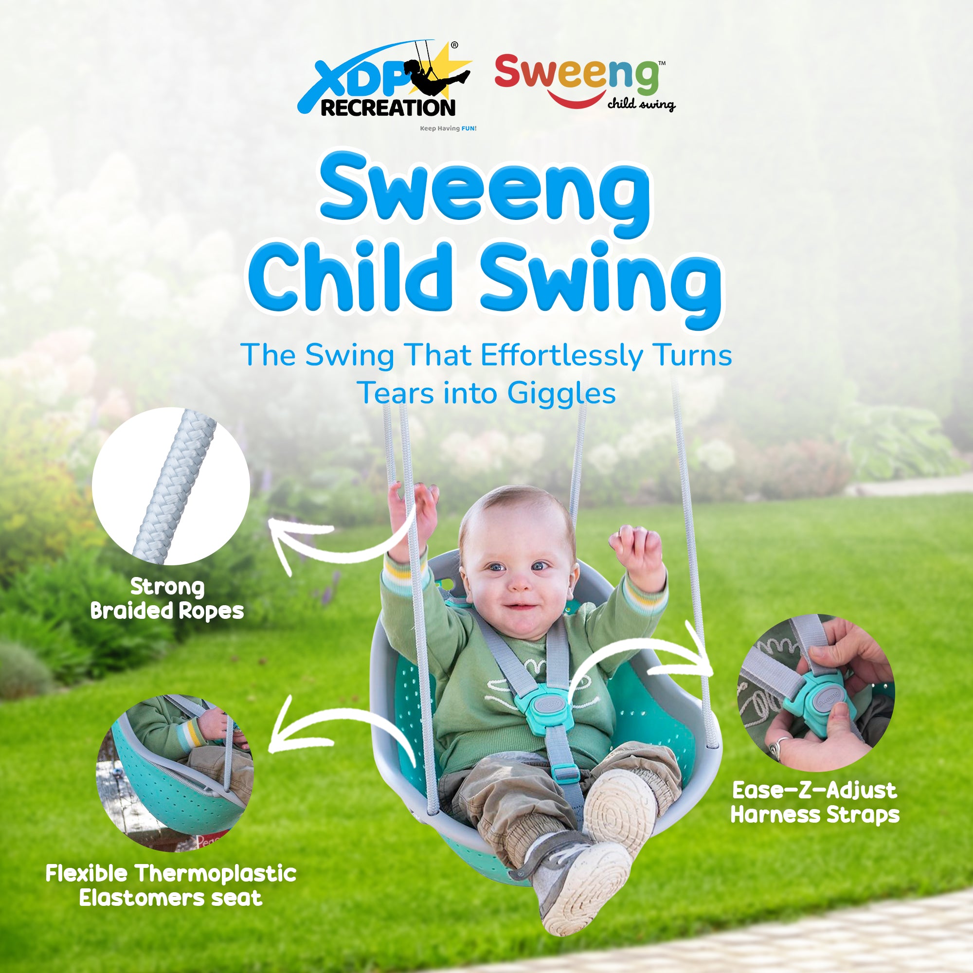 Sweeng Child Swing with Ease Z Adjust Harness Straps and Easy Hang Metal Hooks - Smart-nests