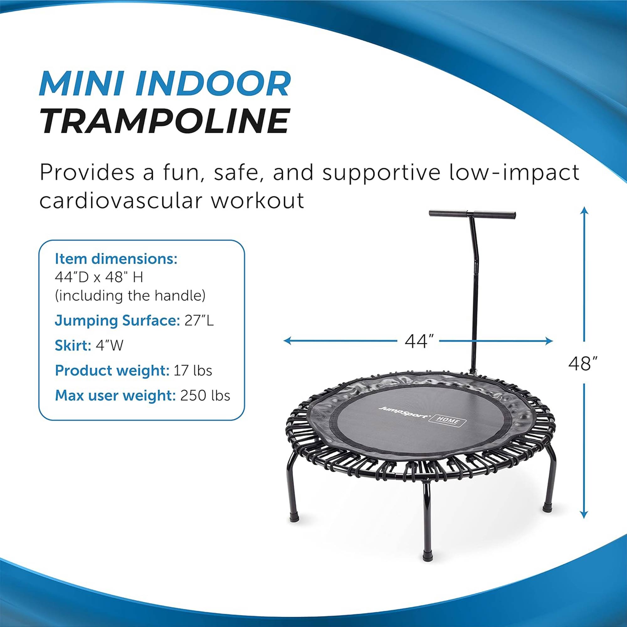 JumpSport Round Home Fitness Indoor Mini Rebounder Trampoline for Adults, Black - Smart-nests