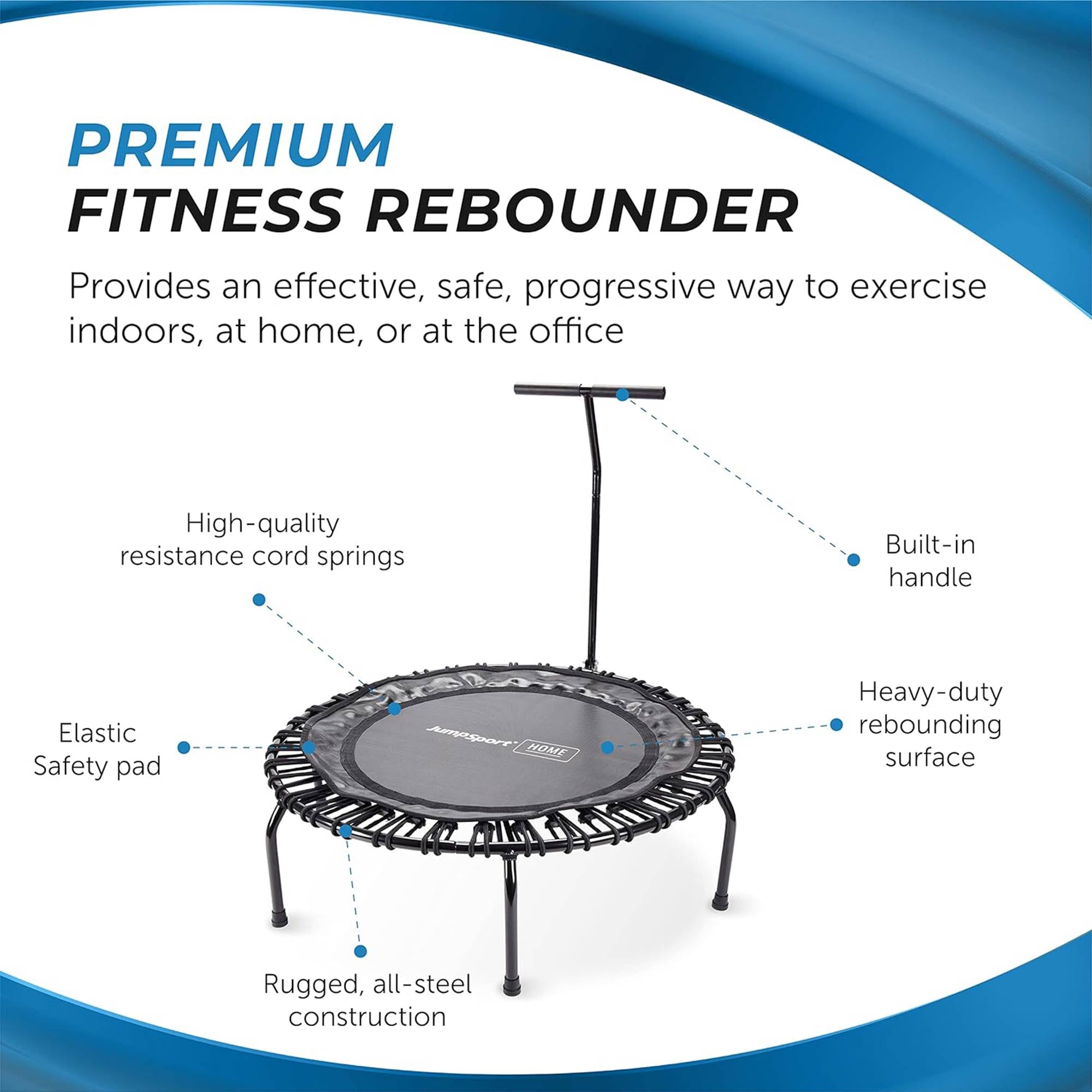 JumpSport Round Home Fitness Indoor Mini Rebounder Trampoline for Adults, Black - Smart-nests
