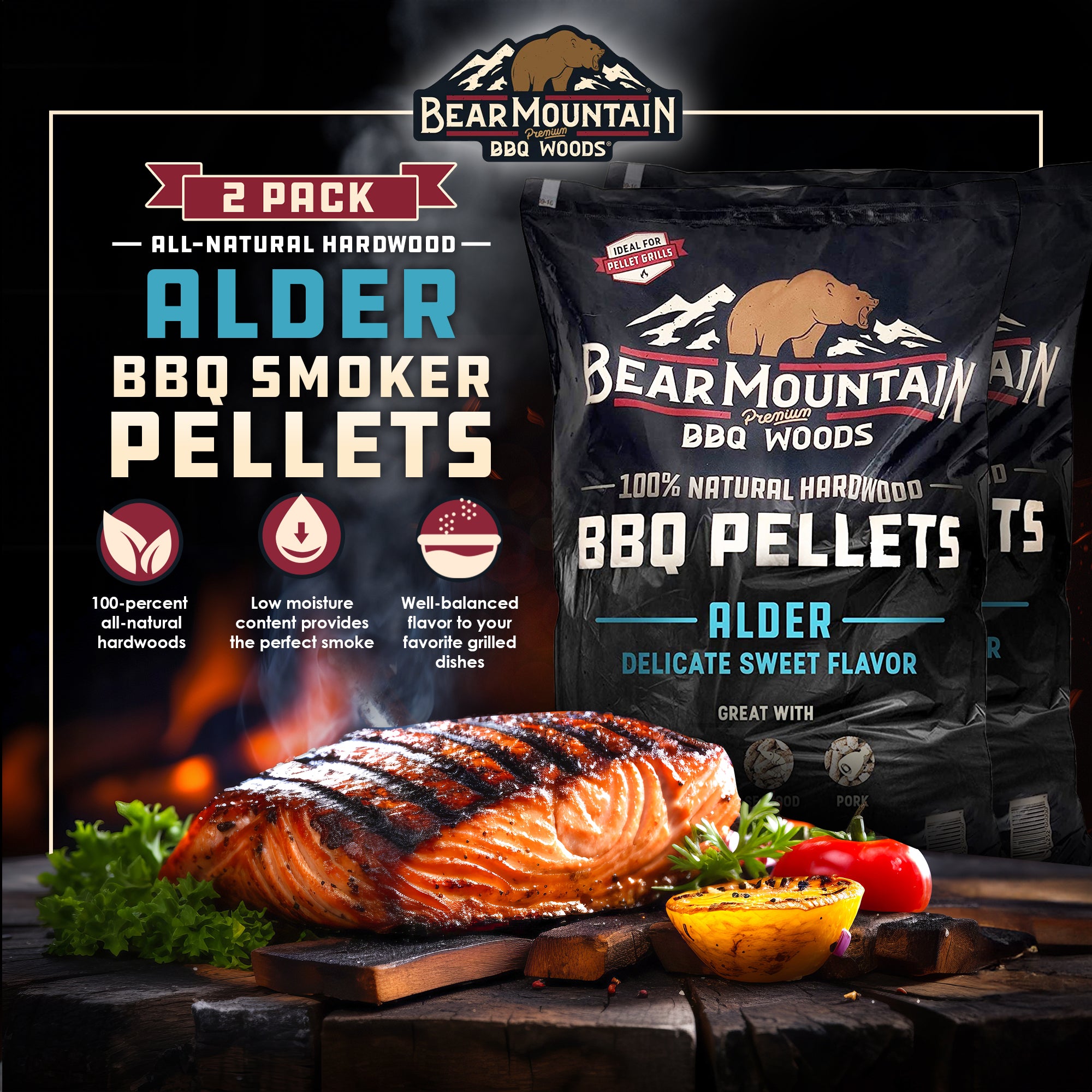 Bear Mountain 100 Percent Natural Alder Sweet Flavor Pellets, 20 Pounds (2 Pack) - Smart-nests
