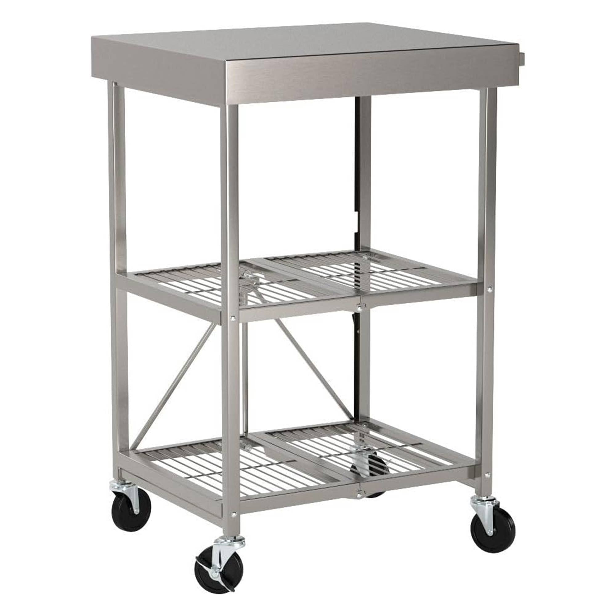Origami RBT Fully Stainless Steel Foldable Kitchen Cart with Wheels, Silver - Smart-nests