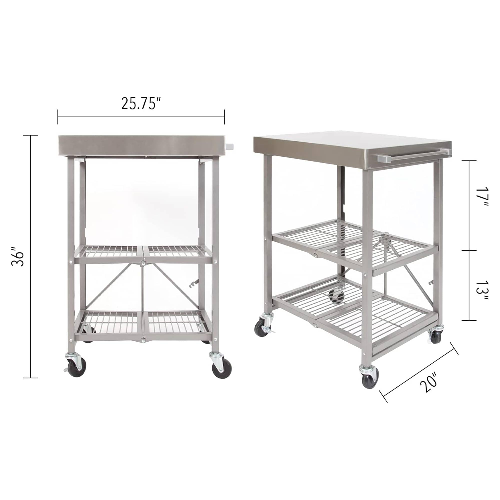 Origami RBT Fully Stainless Steel Foldable Kitchen Cart with Wheels, Silver - Smart-nests