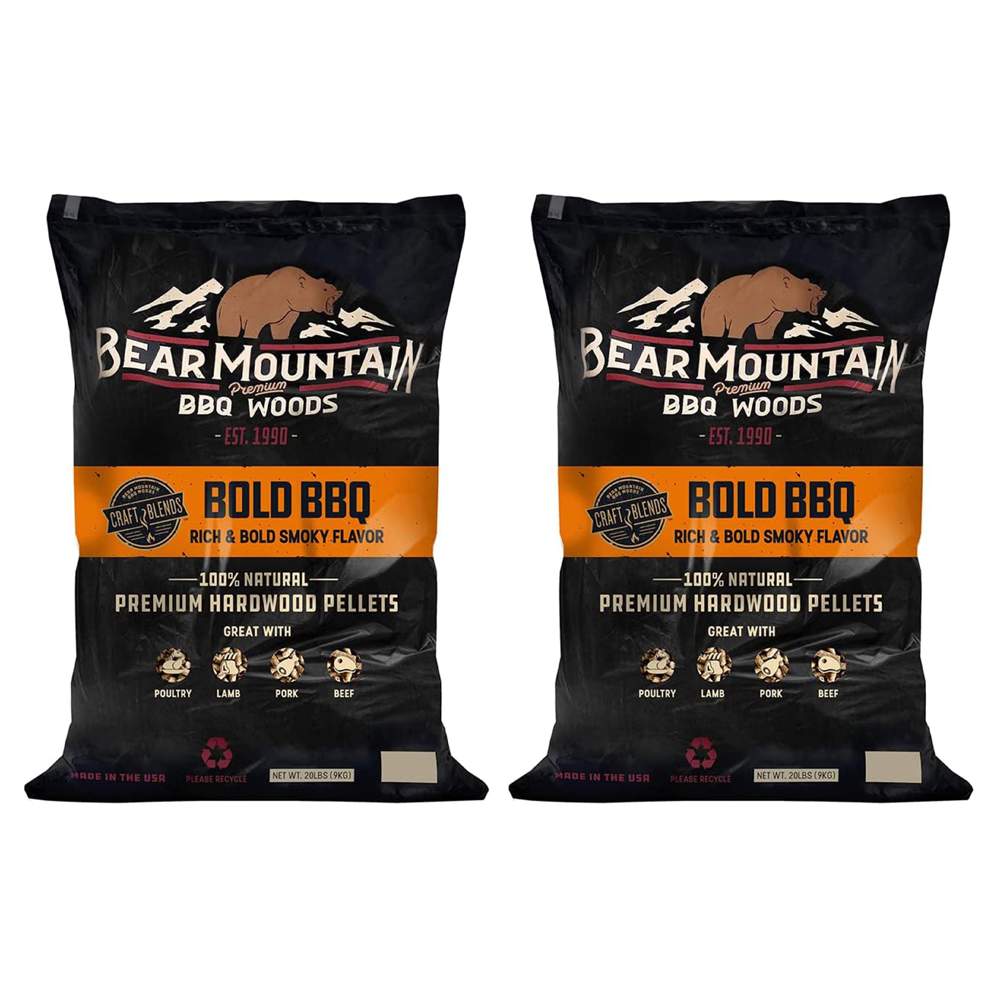 Bear Mountain BBQ Hardwood Bold Craft Blends Smoker Pellets, 20 Pounds (2 Pack) - Smart-nests