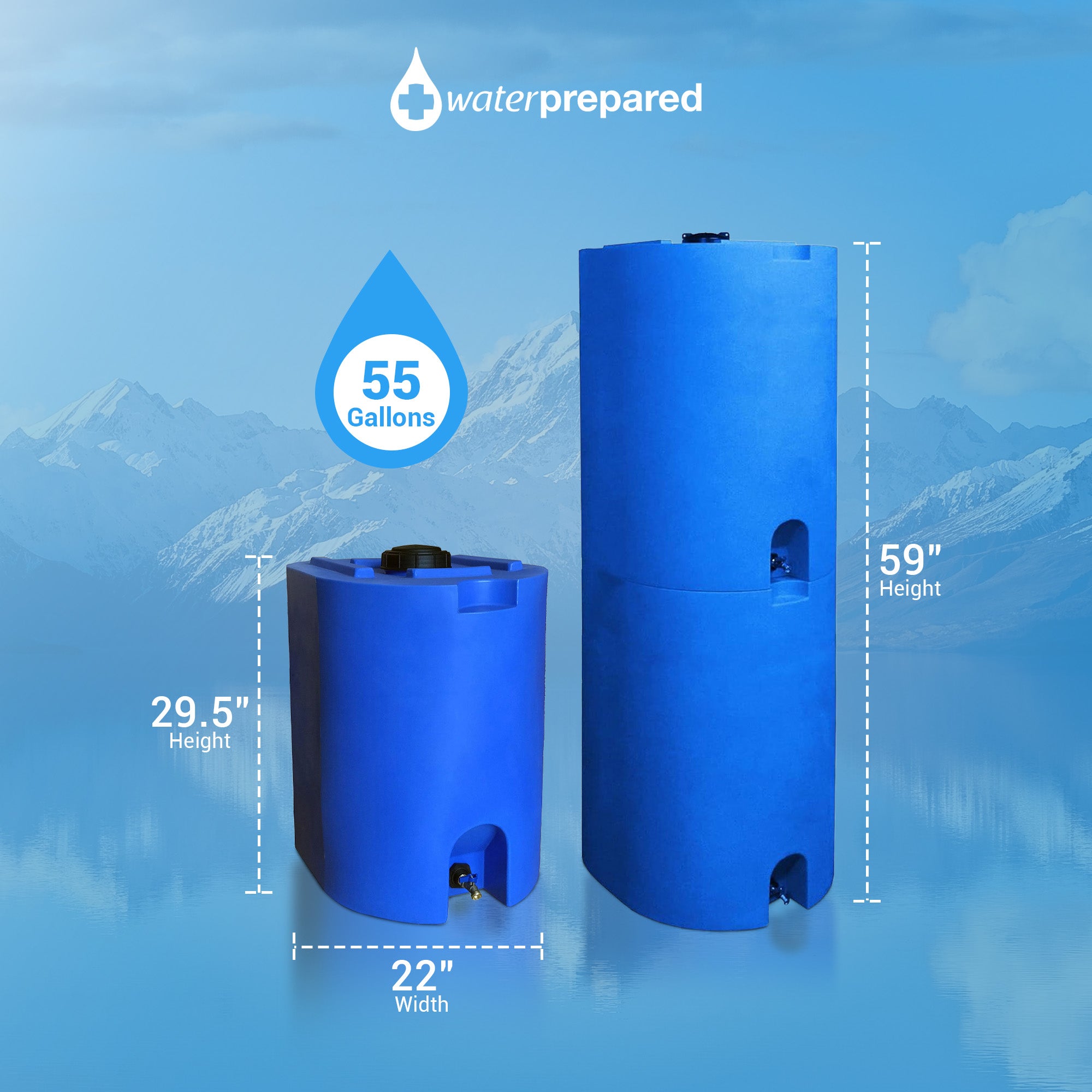 WaterPrepared 55 Gal Stackable Design Utility Water Tank with Large Cap (3 Pack) - Smart-nests