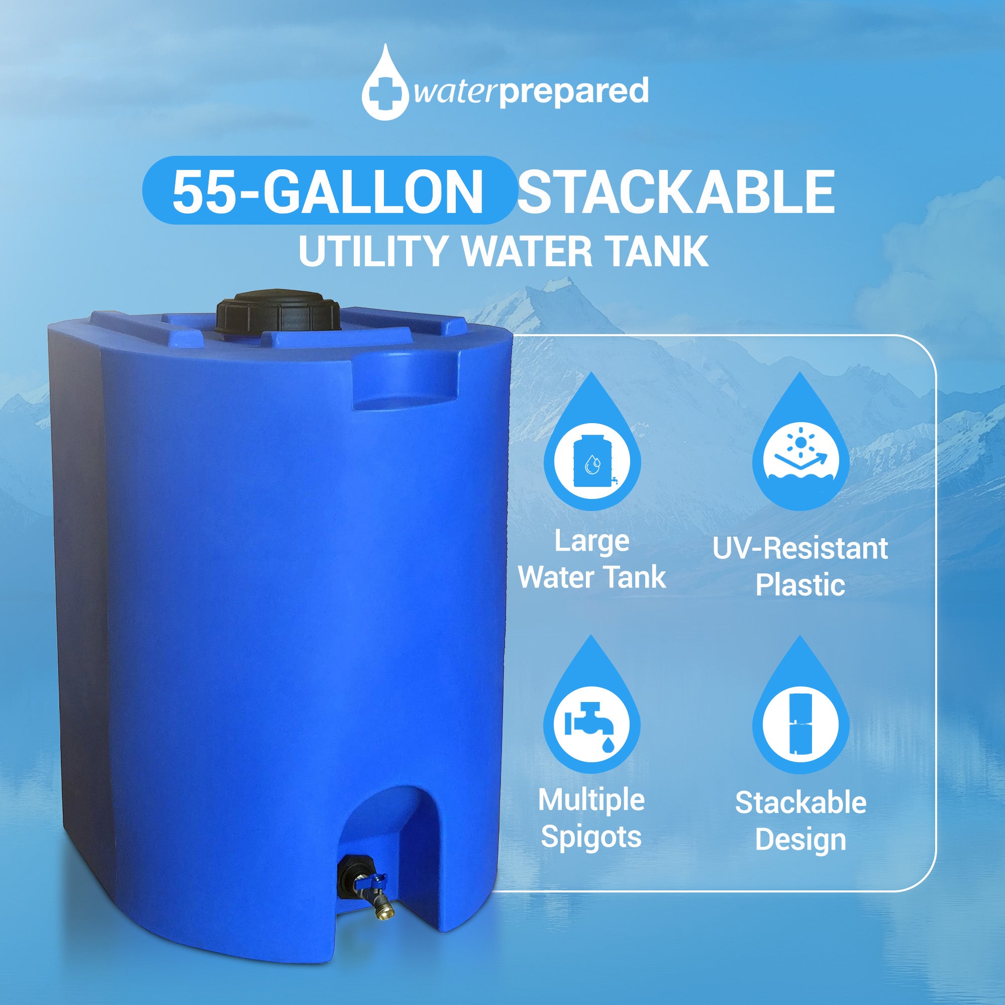 WaterPrepared 55 Gal Stackable Design Utility Water Tank with Large Cap (3 Pack) - Smart-nests