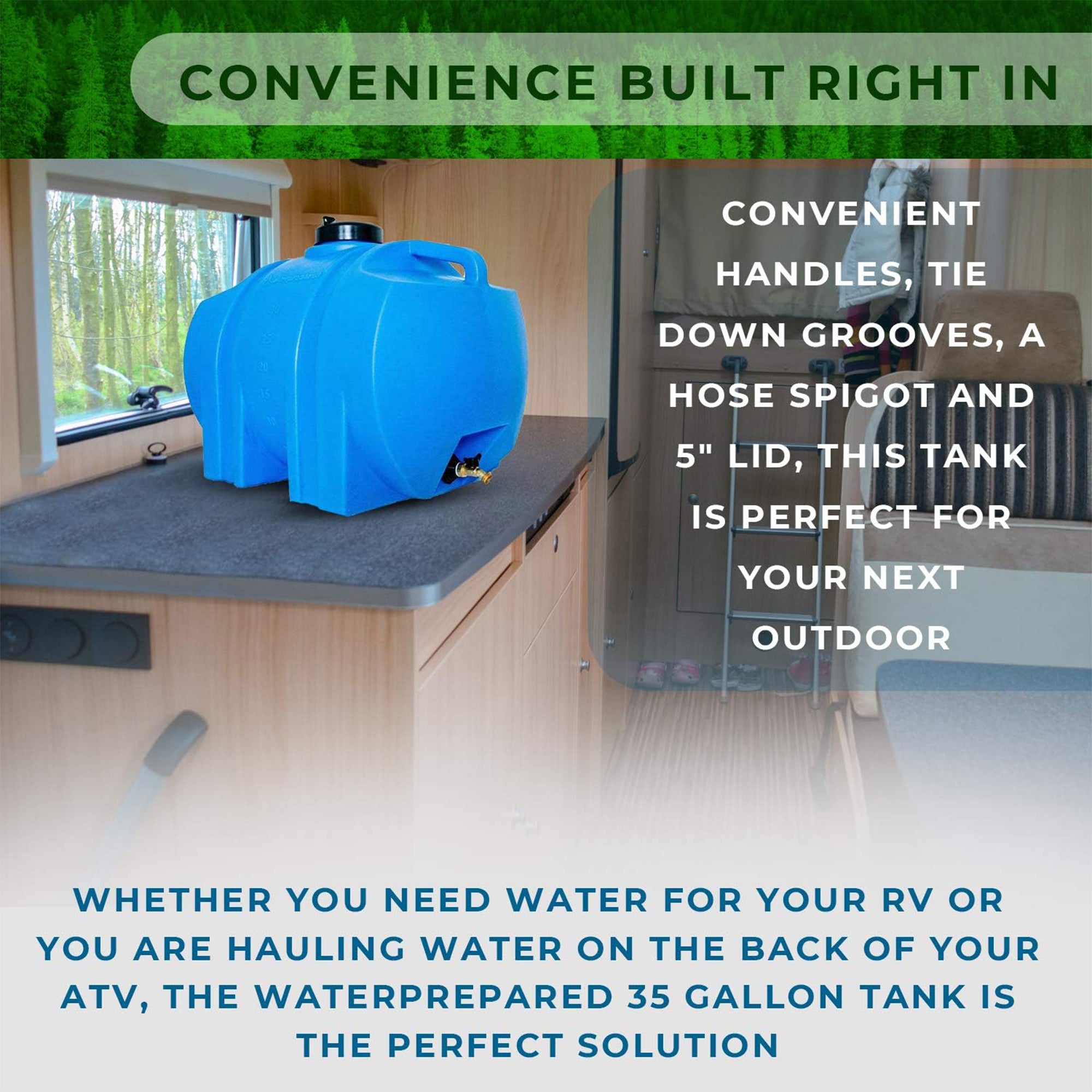 WaterPrepared 35 Gal Water Tank w/ Large Cap, Brass Spigot & Handles (2 Pack) - Smart-nests