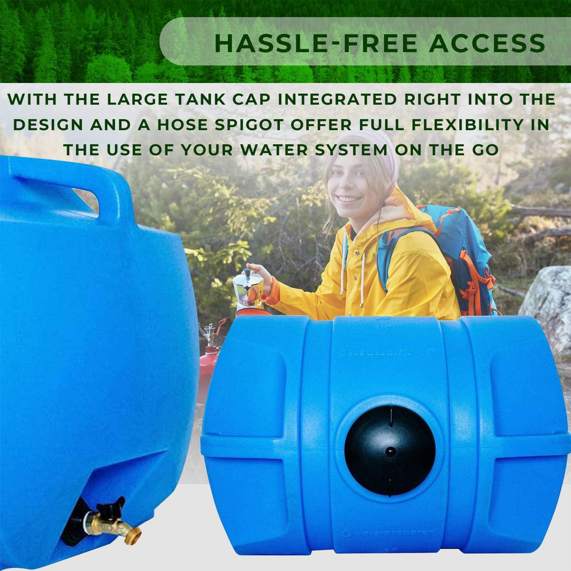 WaterPrepared 35 Gal Water Tank w/ Large Cap, Brass Spigot & Handles (2 Pack) - Smart-nests