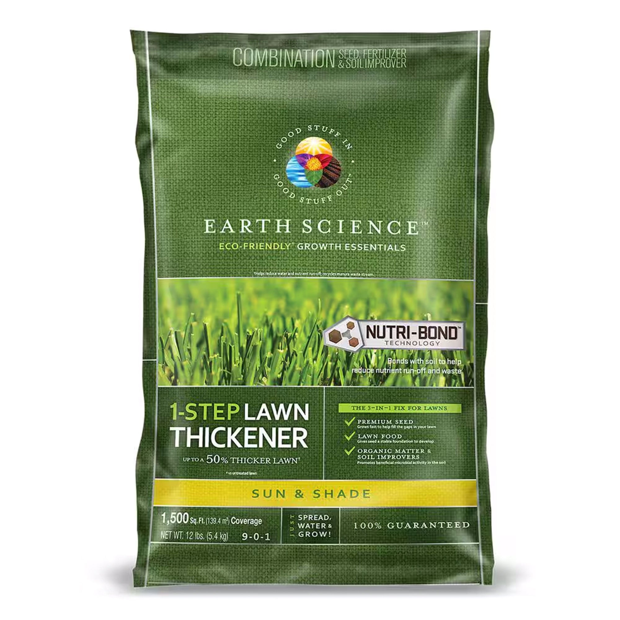 Earth Science 1 Step Sun & Shade Lawn Thickener Seed for Thin Lawns, 12 Pounds - Smart-nests