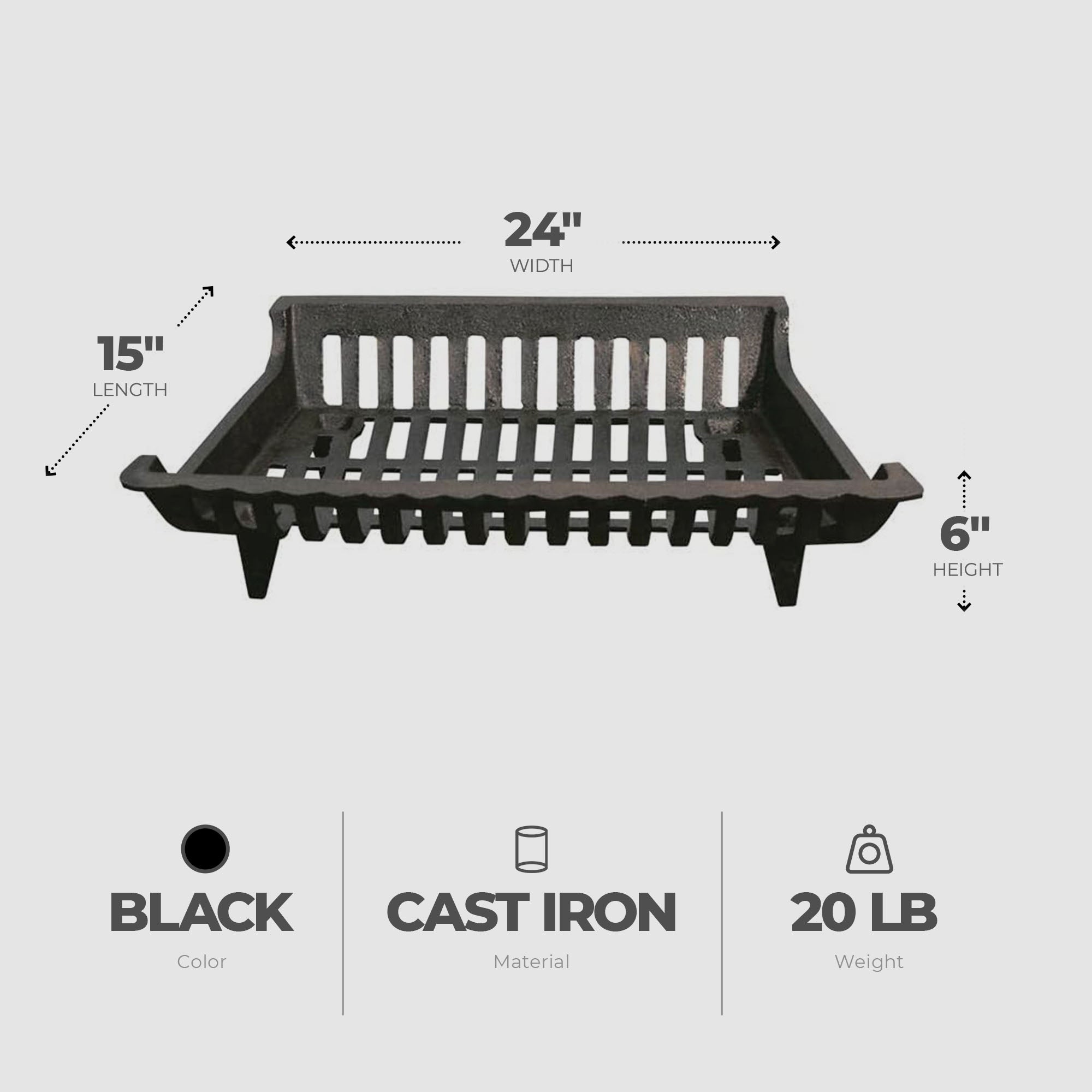 Panacea 24 Inch Cast Iron Fireplace Grate for Fireplace Log Carriers and Holders - Smart-nests