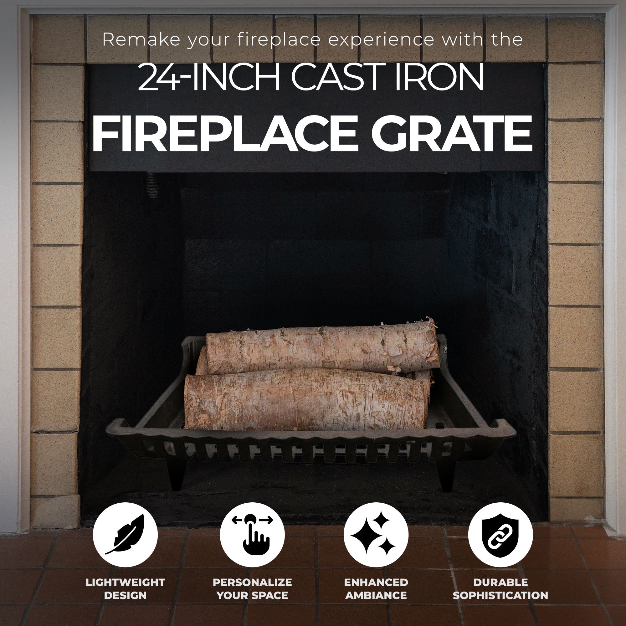 Panacea 24 Inch Cast Iron Fireplace Grate for Fireplace Log Carriers and Holders - Smart-nests