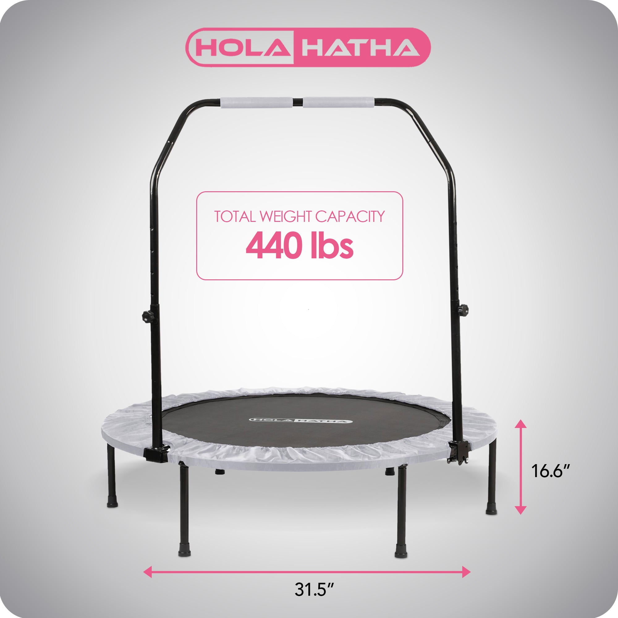 HolaHatha Foldable Mini Fitness Trampoline with Adjustable Handle, 40 in., White - Smart-nests