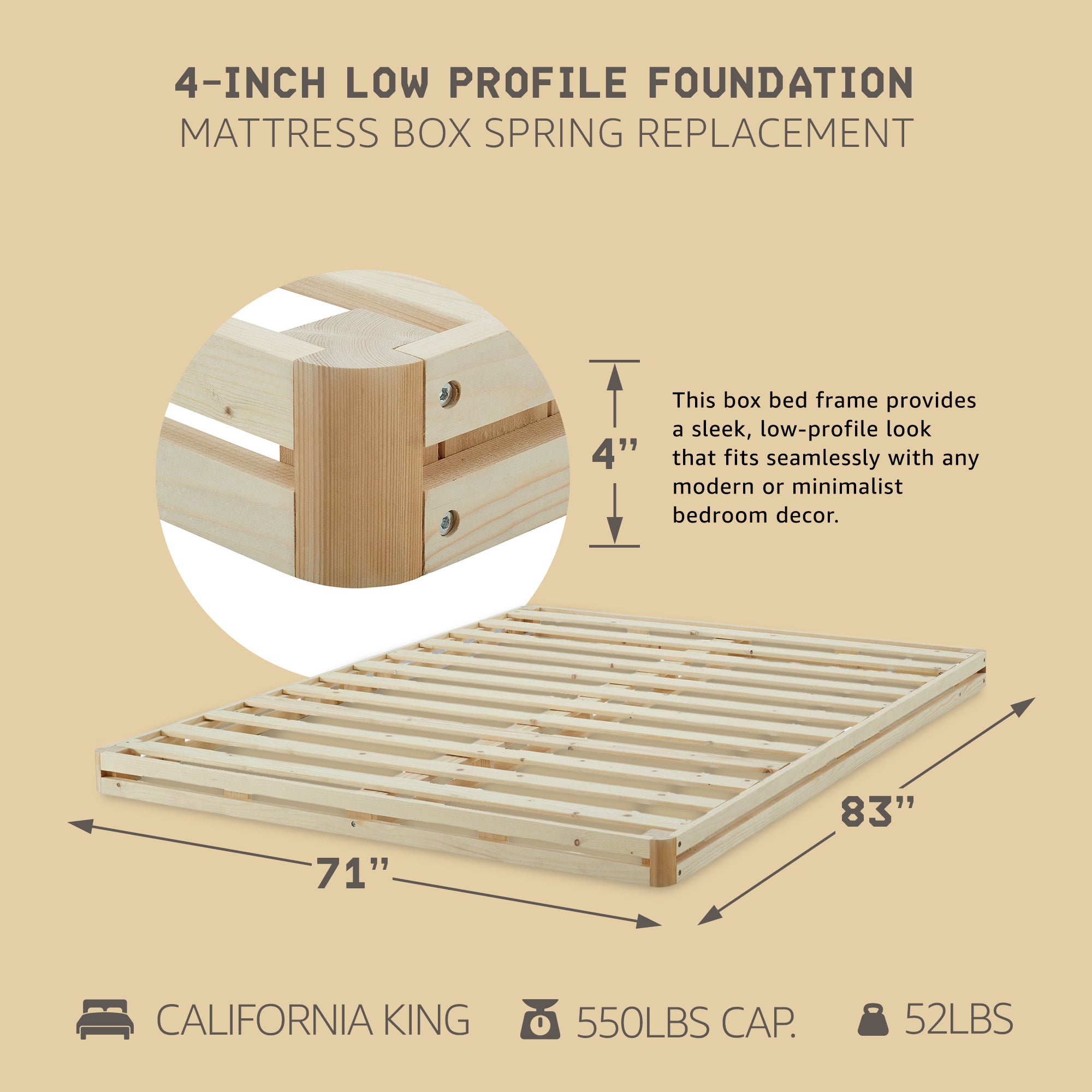 Hercules 4 Inch Low Profile Mattress Box Spring Replacement, California King