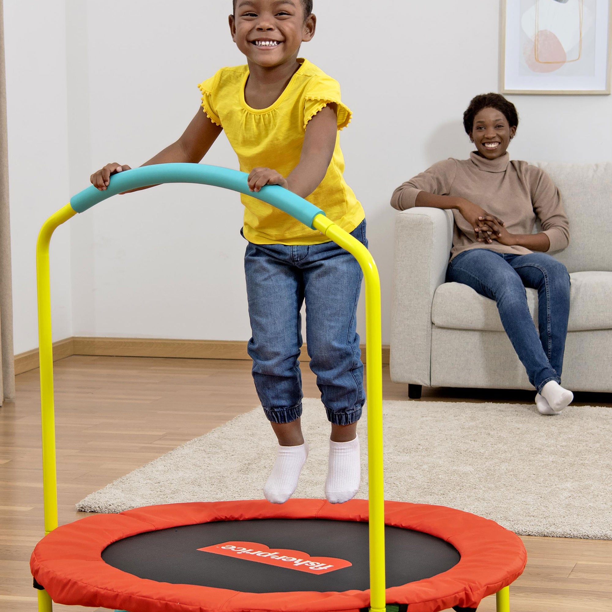 Fisher-Price WonderJump 36" Round Indoor Mini Trampoline Kids Toy, Multicolor - Smart-nests