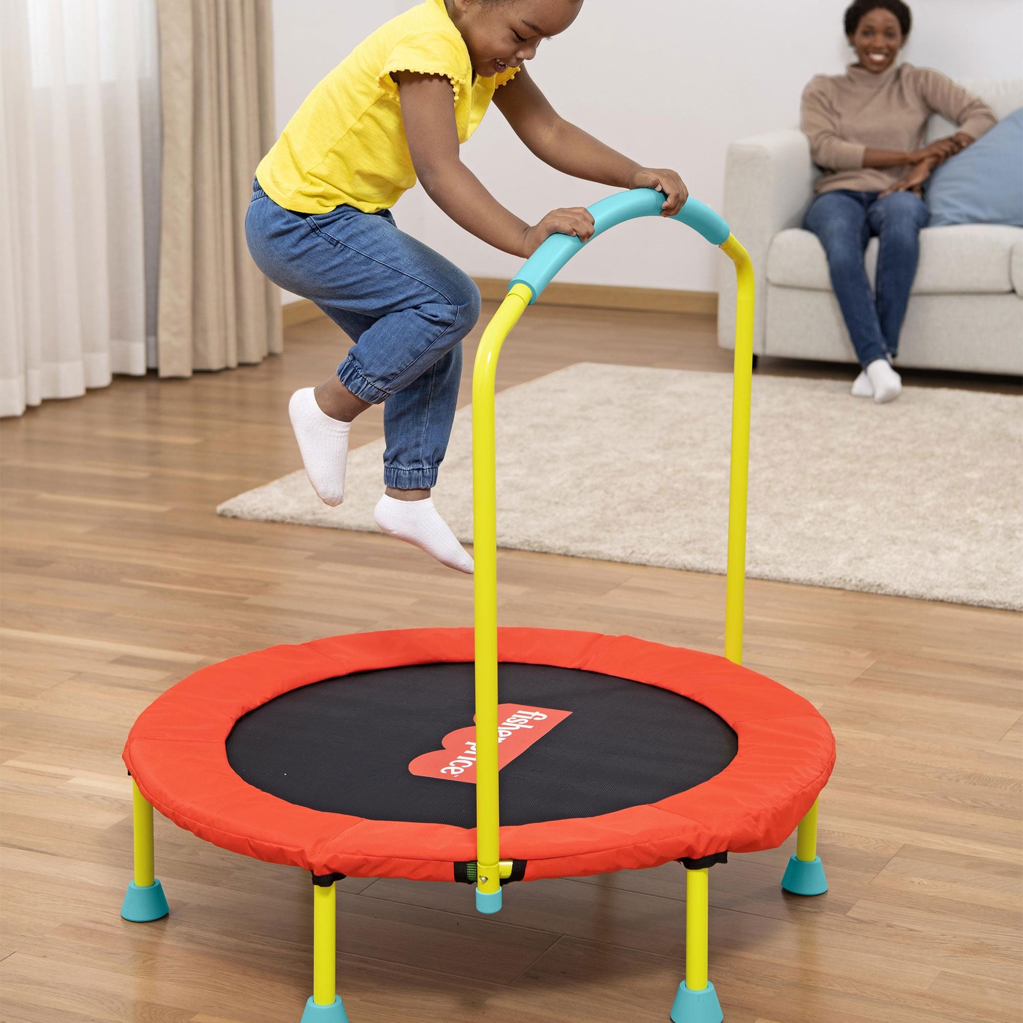 Fisher-Price WonderJump 36" Round Indoor Mini Trampoline Kids Toy, Multicolor - Smart-nests