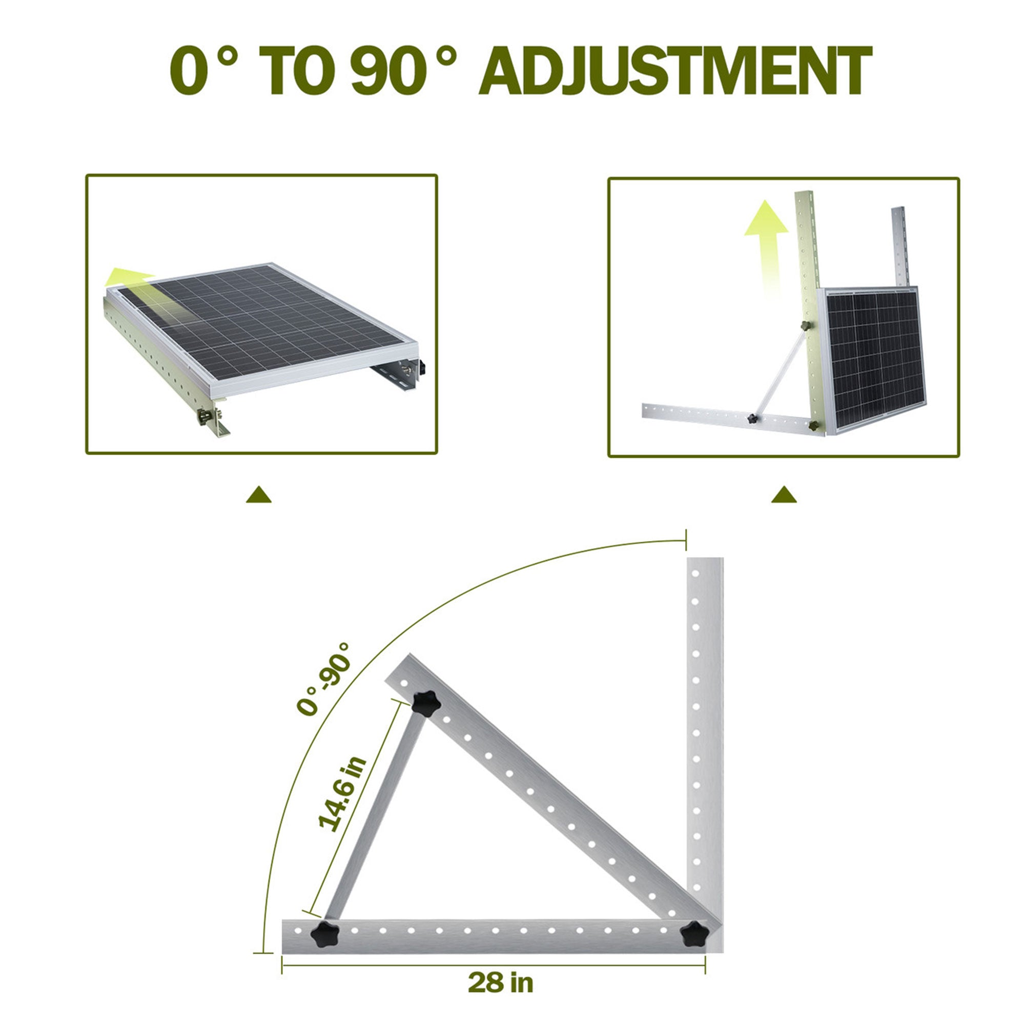 HQST Adjustable Solar Panel Tilt Mounting Brackets, 28” for 150W Panels, White - Smart-nests