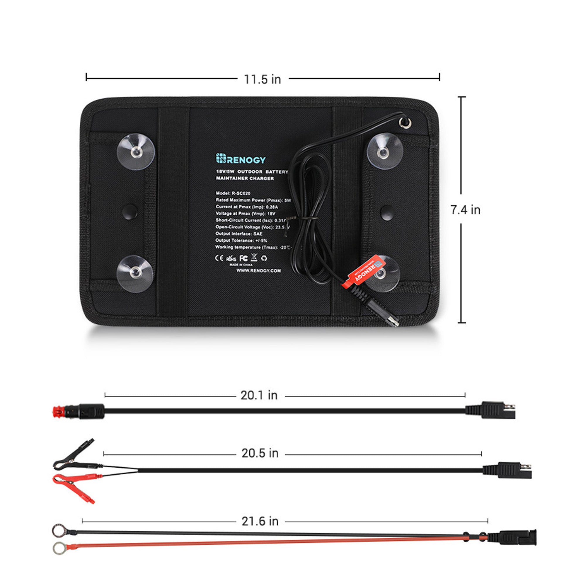 Renogy Solar Trickle Charger Portable Battery Maintainer with Lighter Plug, 5W - Smart-nests