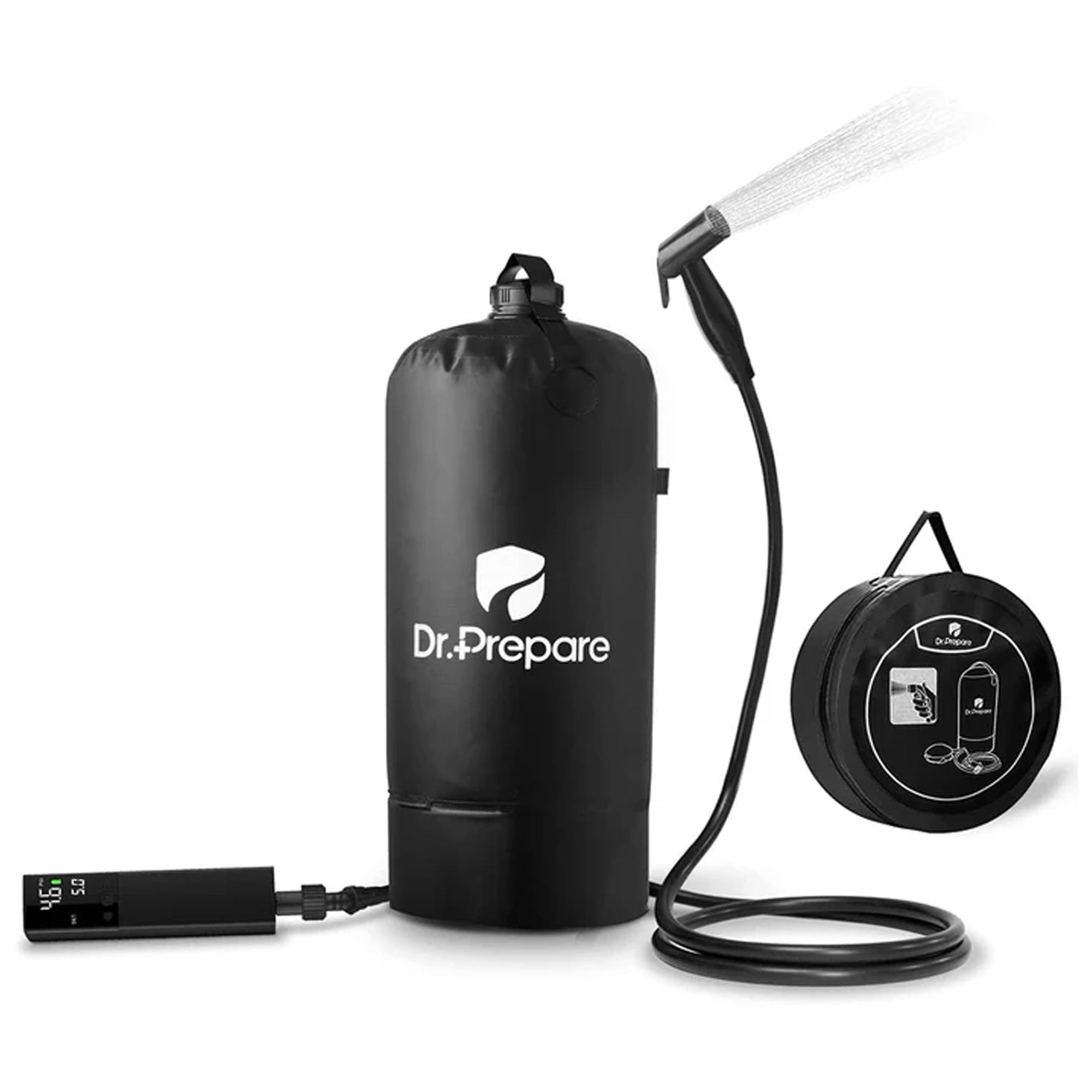 Dr. Prepare Portable Camping Shower with Air Pump & Press-Type Nozzle, 4 Gal, Black - Smart-nests