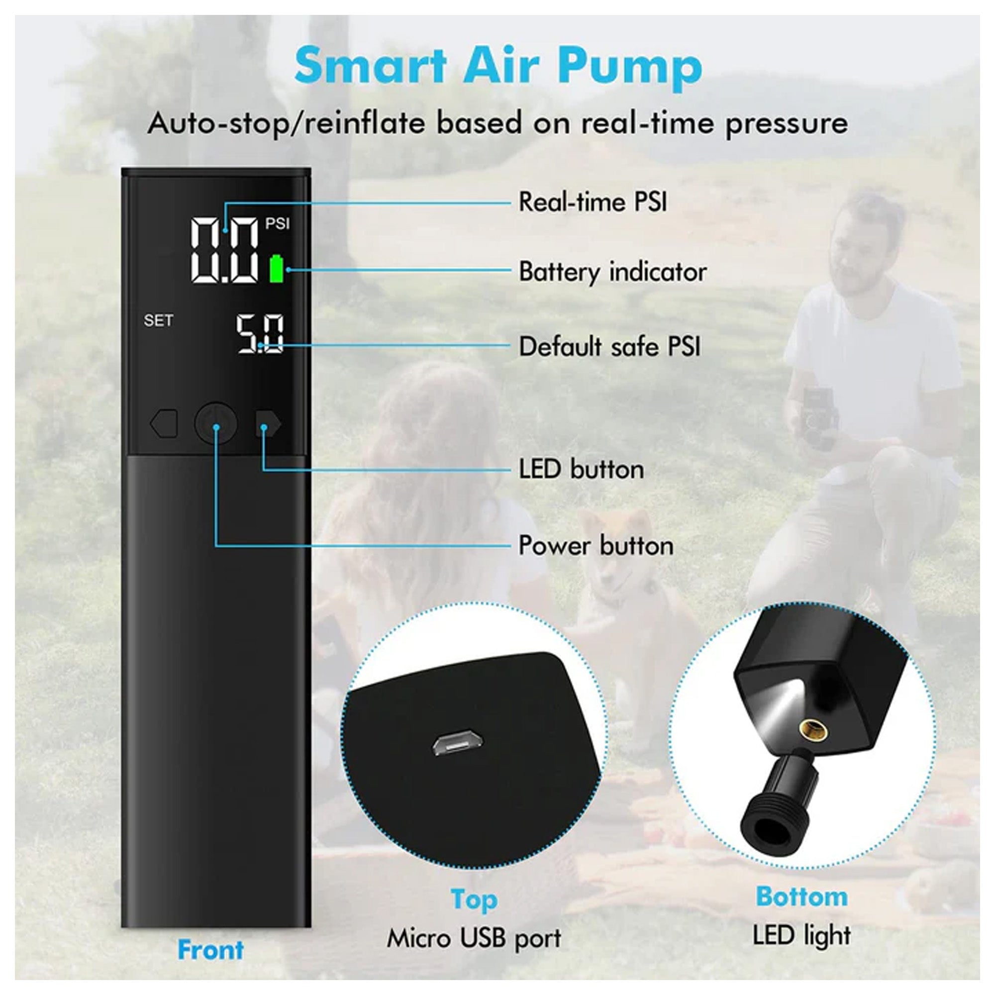 Dr. Prepare Portable Camping Shower with Air Pump & Press-Type Nozzle, 4 Gal, Black - Smart-nests