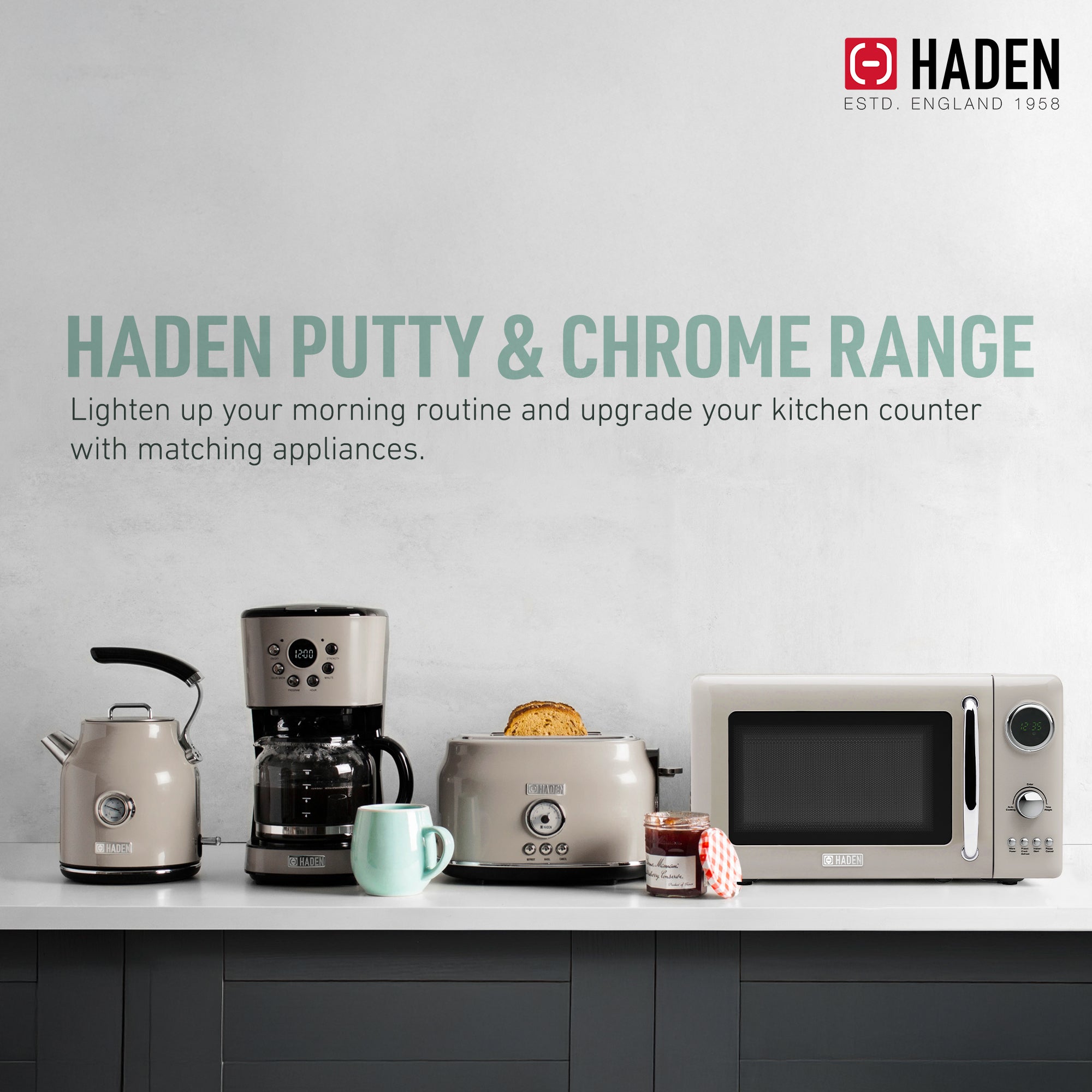 Haden 700 Watt 0.7 Cubic Foot Microwave Oven with Digital Controls, Putty/Chrome - Smart-nests
