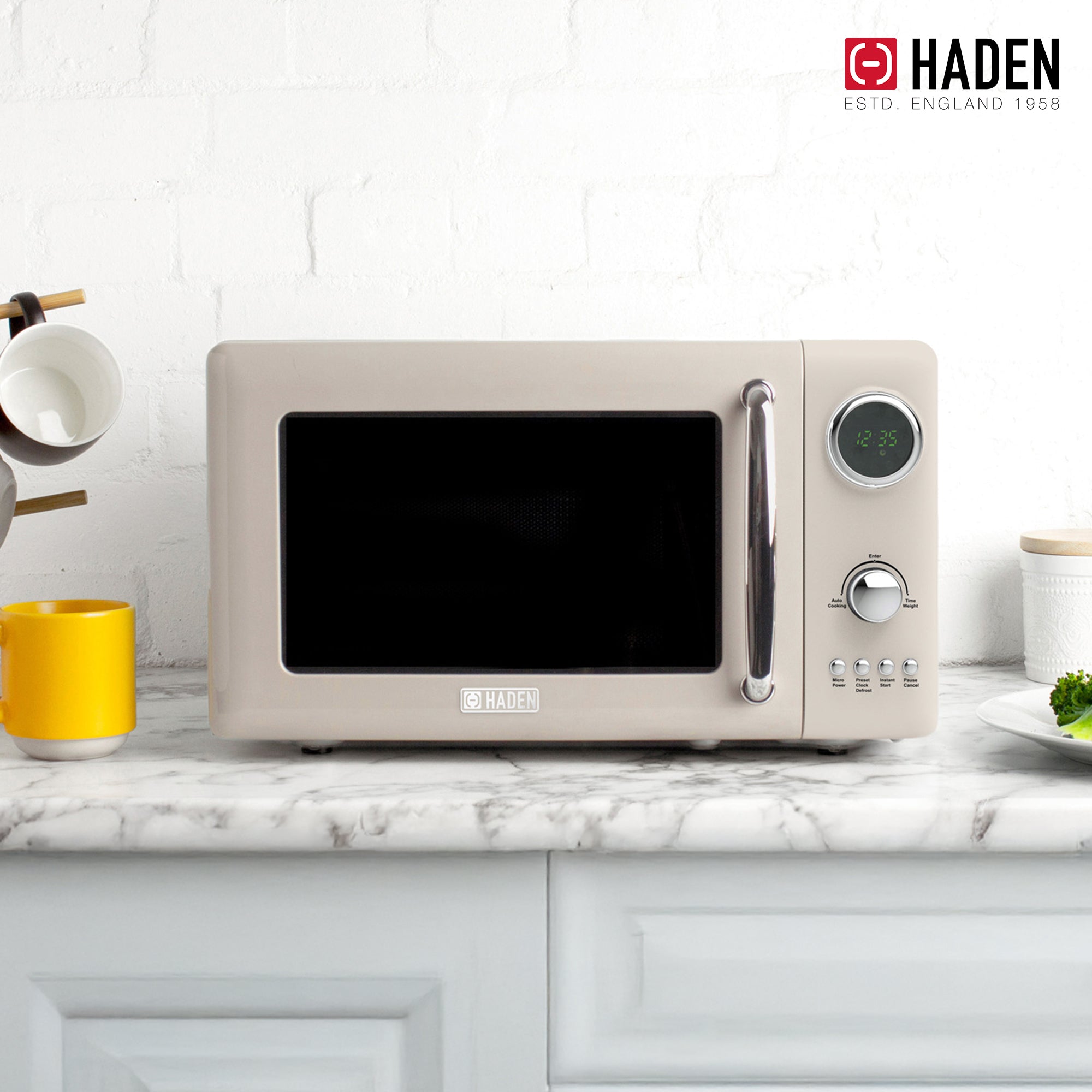 Haden 700 Watt 0.7 Cubic Foot Microwave Oven with Digital Controls, Putty/Chrome - Smart-nests