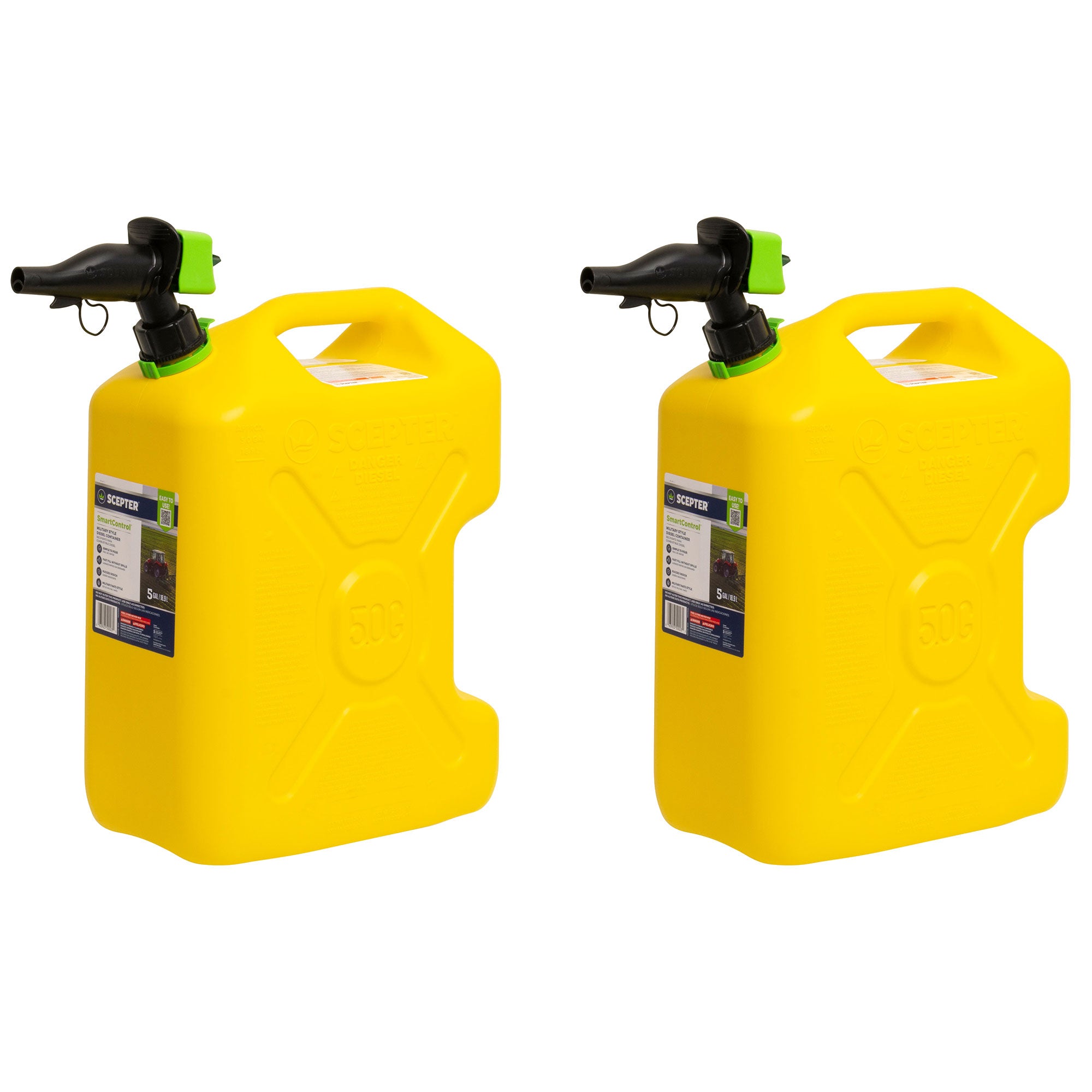 Scepter SmartControl Dual Handle Diesel Gas Container Jug, 5 Gal, 2 Pack, Yellow - Smart-nests