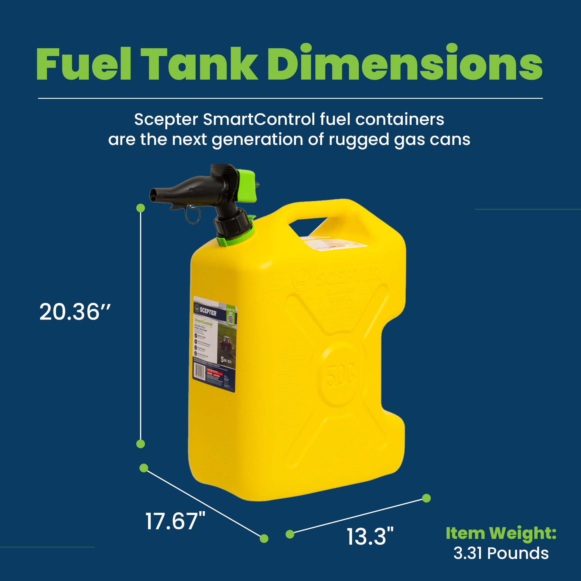 Scepter SmartControl Dual Handle Diesel Gas Container Jug, 5 Gal, 4 Pack, Yellow - Smart-nests