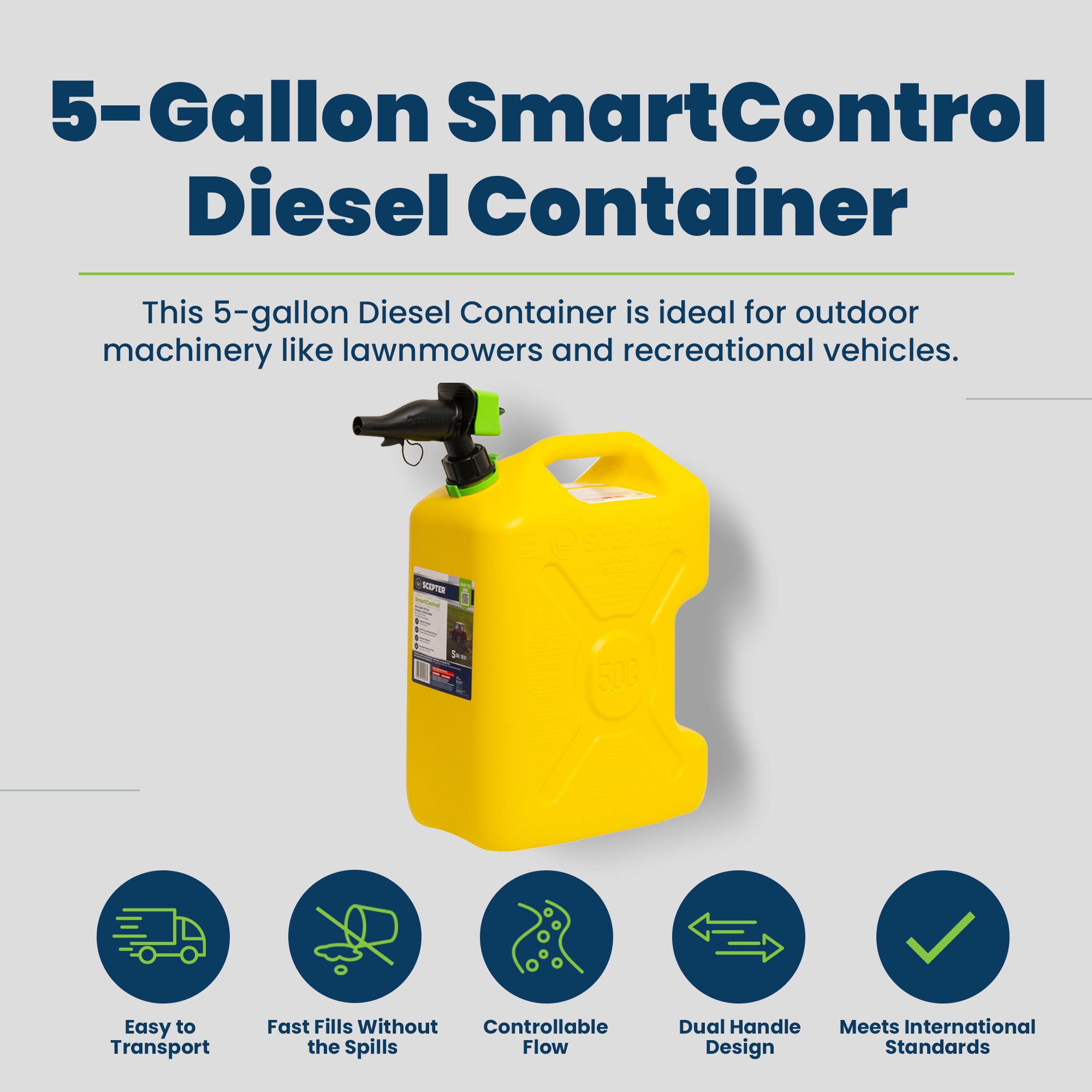 Scepter SmartControl Dual Handle Diesel Gas Container Jug, 5 Gal, 4 Pack, Yellow - Smart-nests
