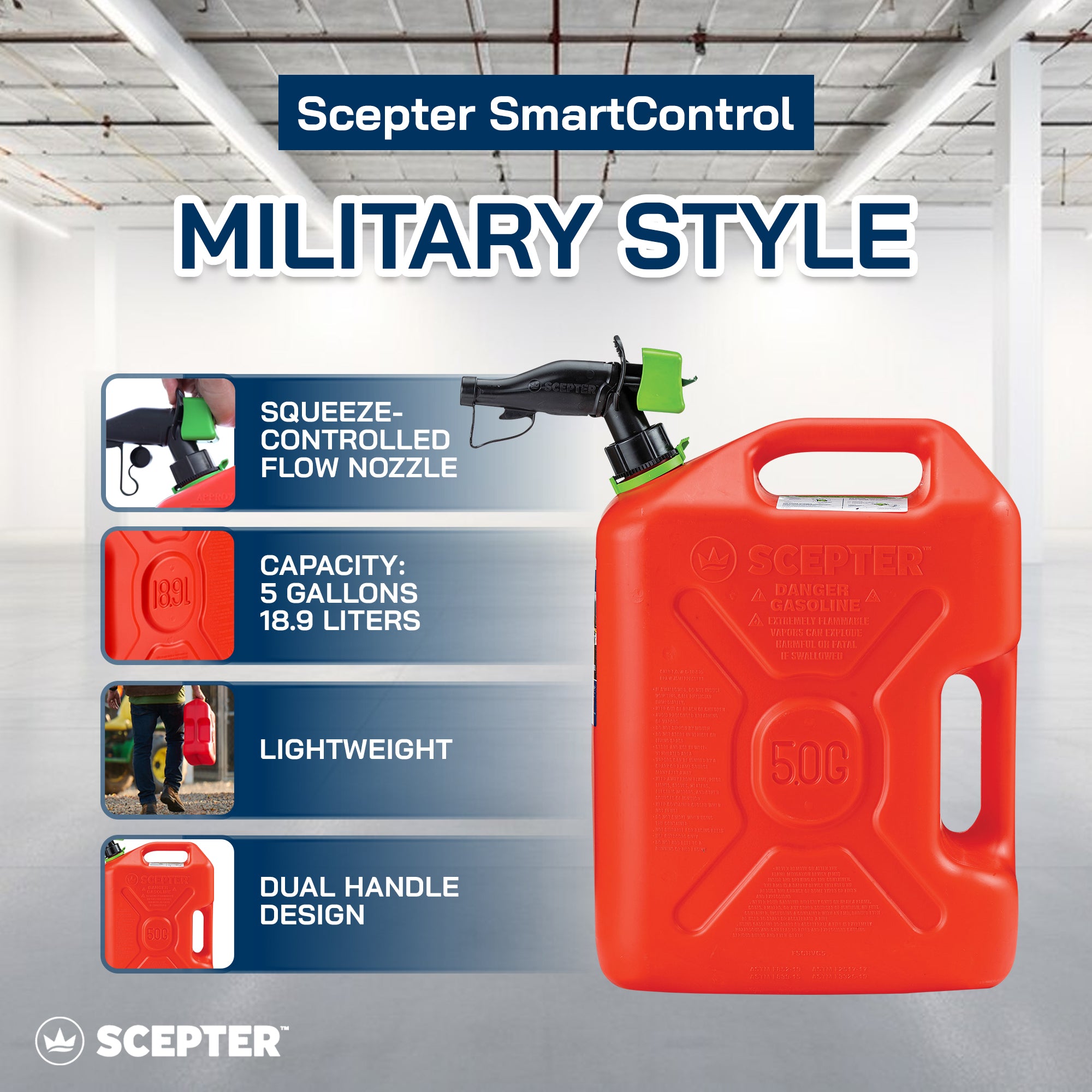 Scepter SmartControl Dual Handle Diesel Gas Container Jug, 5 Gal, 2 Pack, Red - Smart-nests