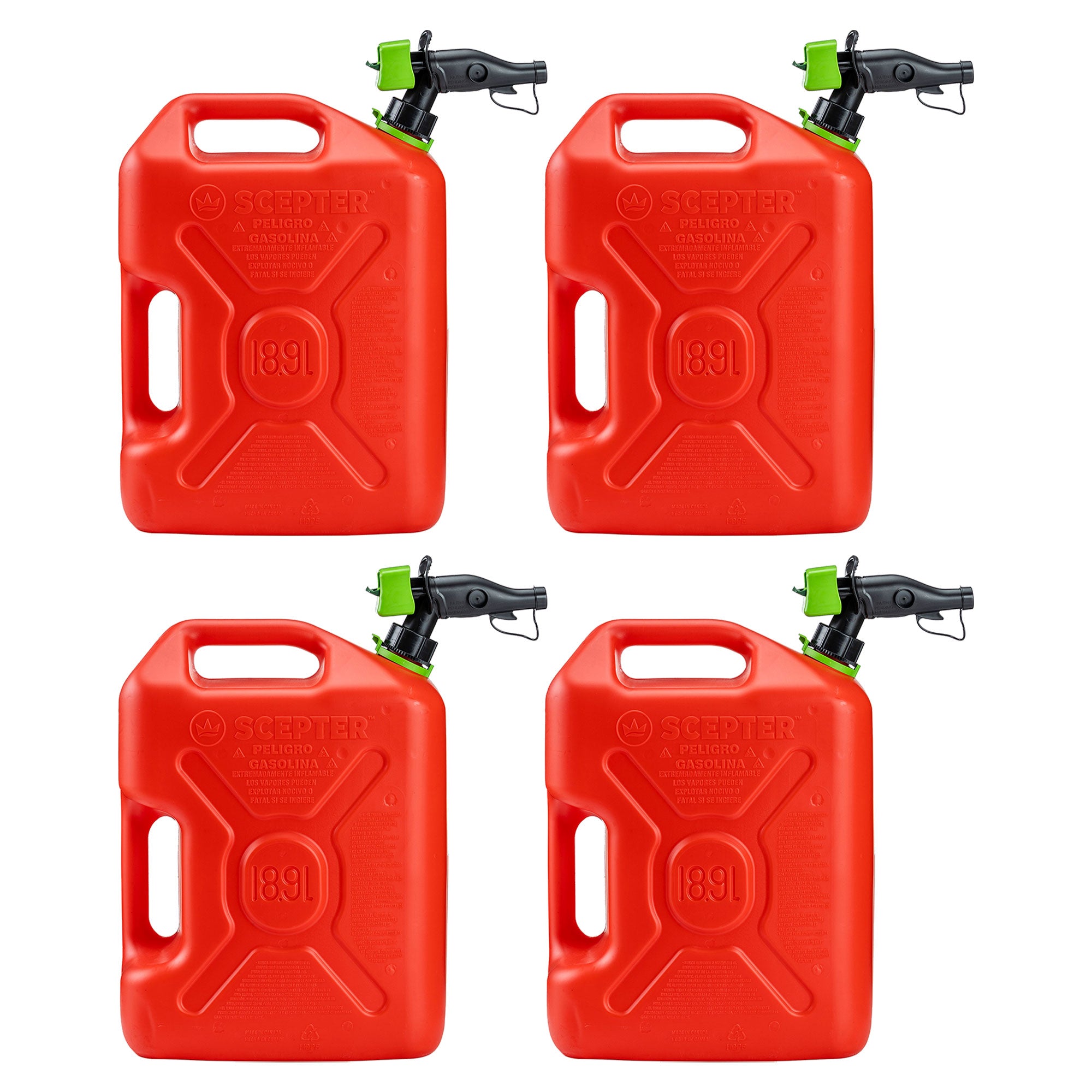 Scepter SmartControl Dual Handle Diesel Gas Container Jug, 5 Gal, 4 Pack, Red - Smart-nests