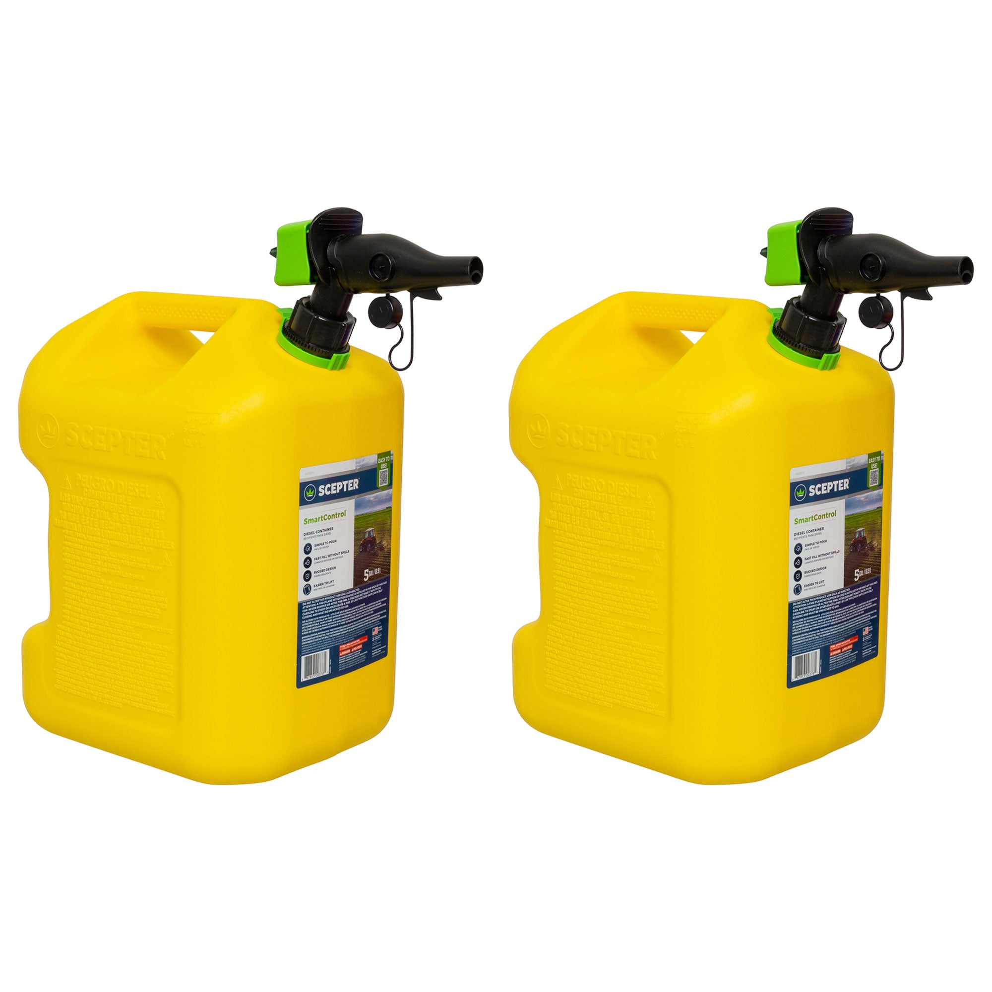 Scepter SmartControl Rear Handle Diesel Gas Jug, 5 Gal/18.9L, 2 Pack, Yellow - Smart-nests