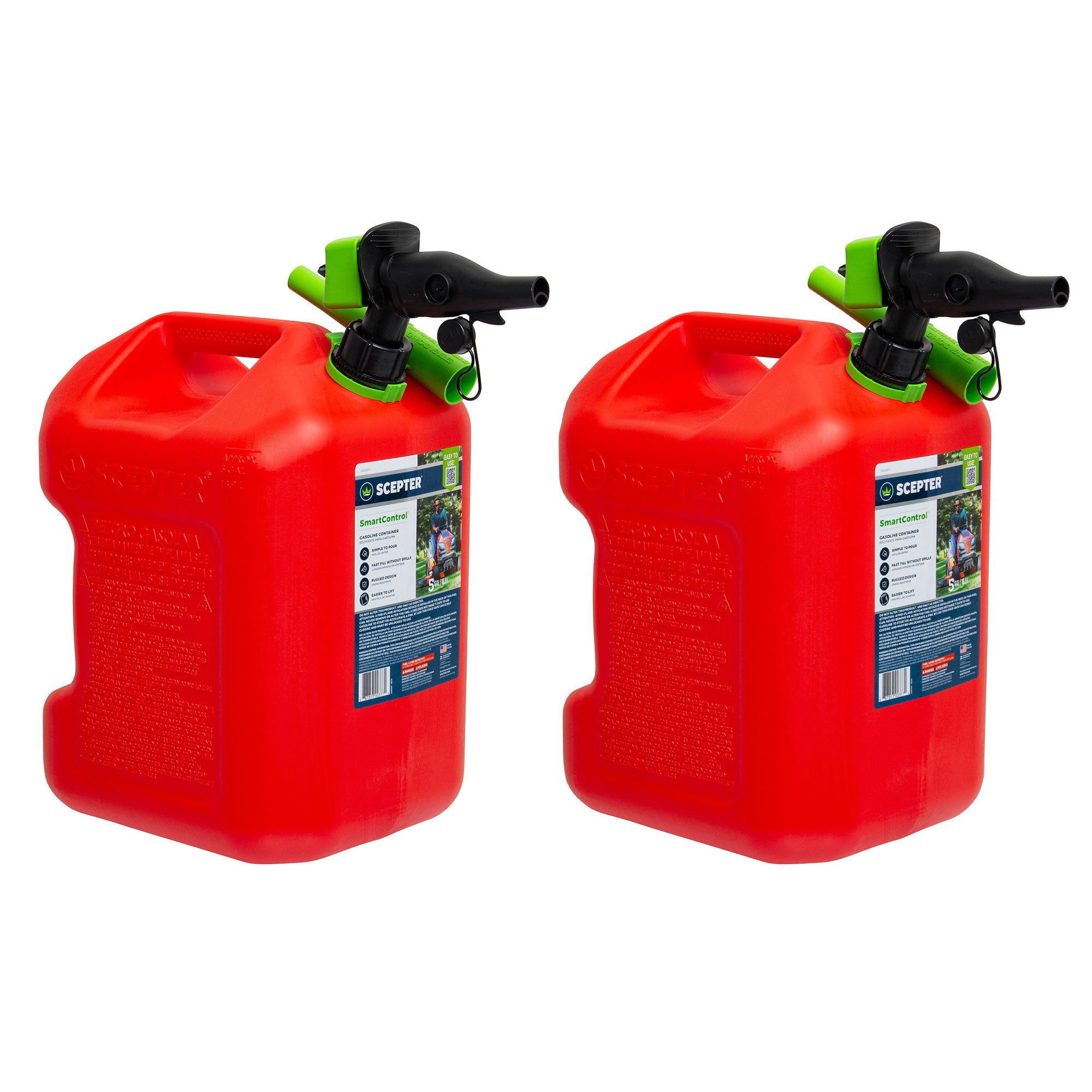 Scepter SmartControl Dual Handle 5 Gal Gasoline Can Jug with Funnel, 2 Pack, Red - Smart-nests