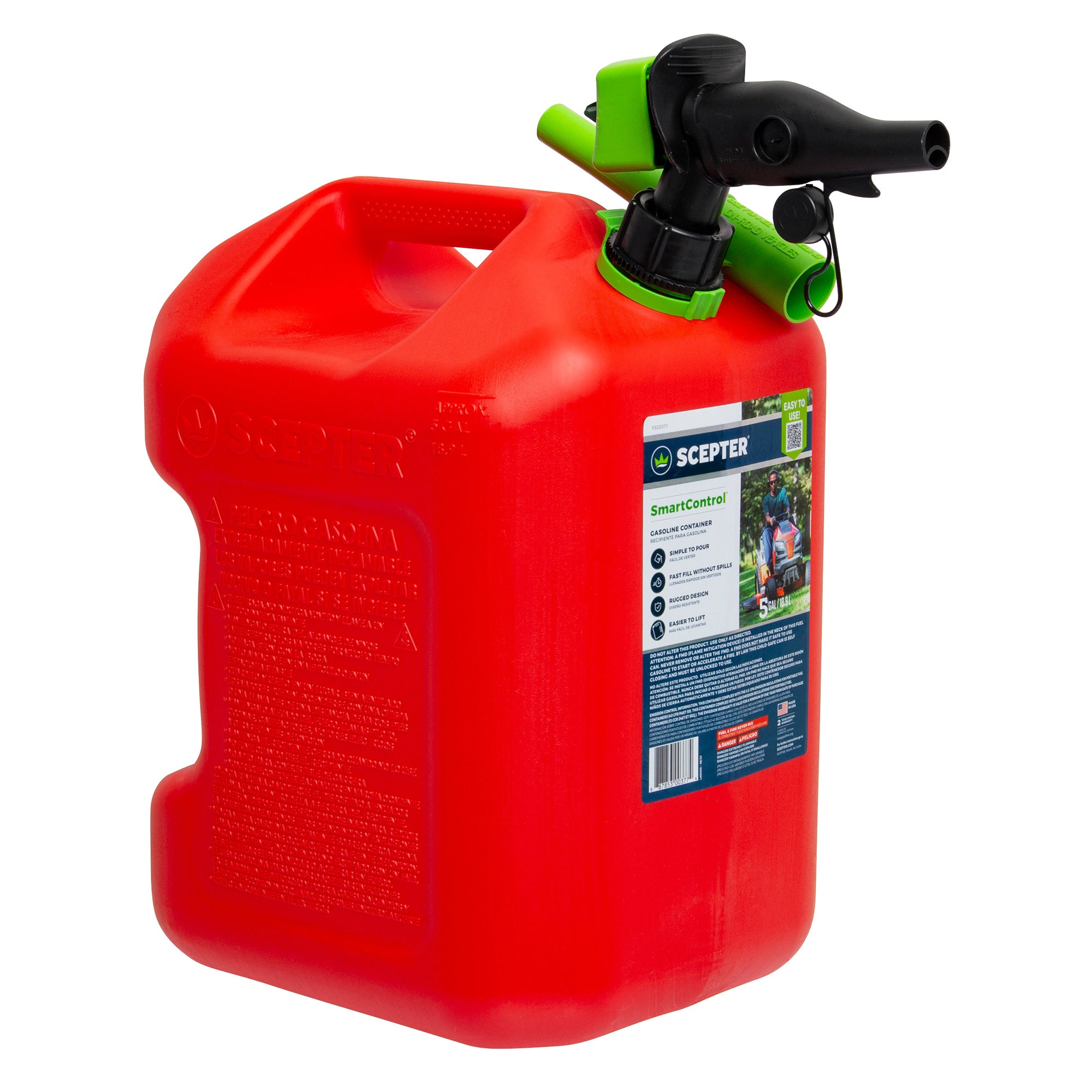 Scepter SmartControl Dual Handle 5 Gal Gasoline Can Jug with Funnel, 2 Pack, Red - Smart-nests