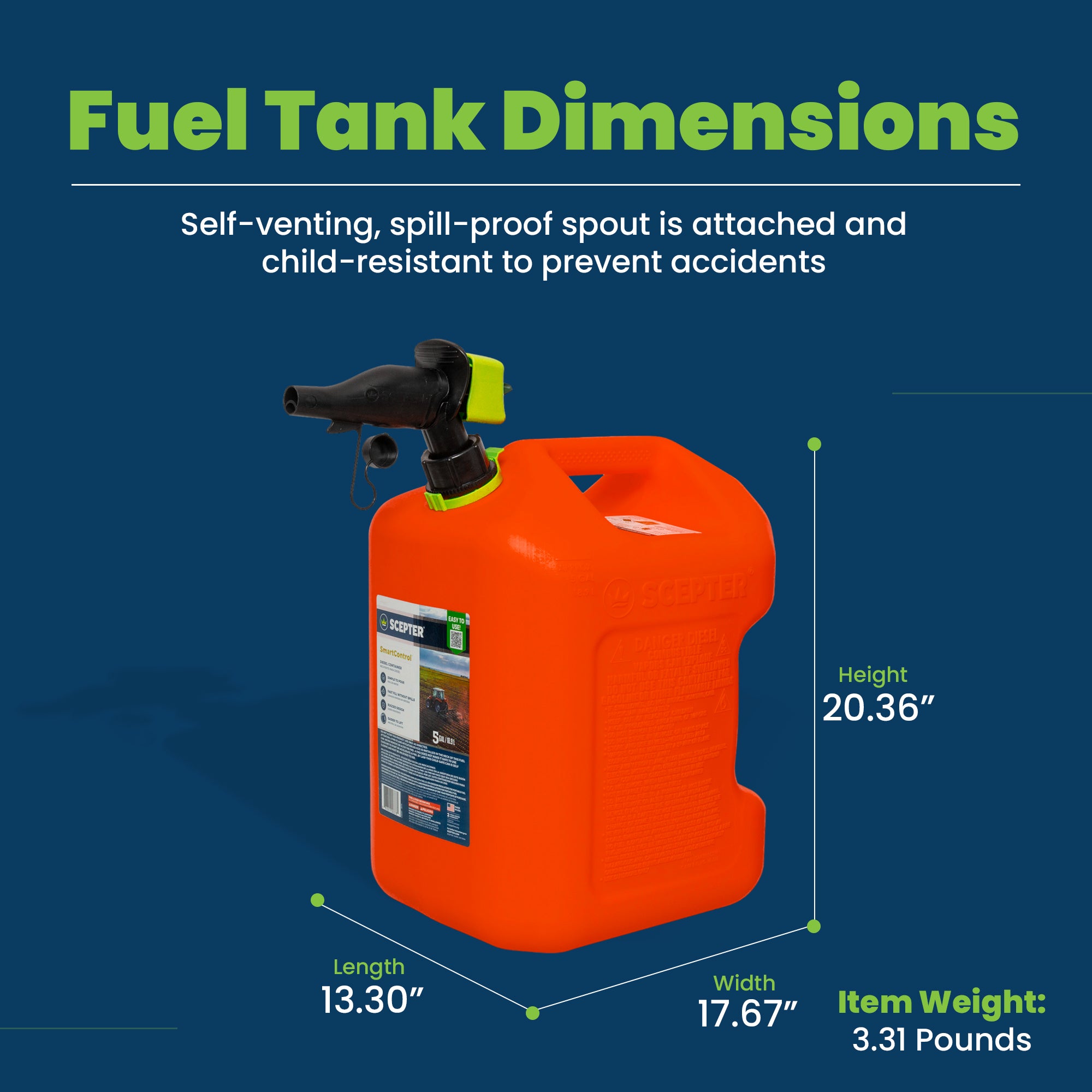 Scepter SmartControl Dual Handle 5 Gal Gasoline Can Jug with Funnel, 2 Pack, Red - Smart-nests