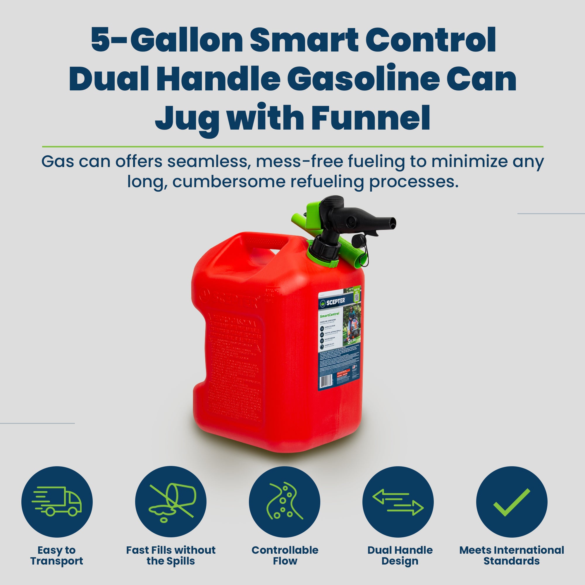 Scepter SmartControl Dual Handle 5 Gal Gasoline Can Jug with Funnel, 2 Pack, Red - Smart-nests