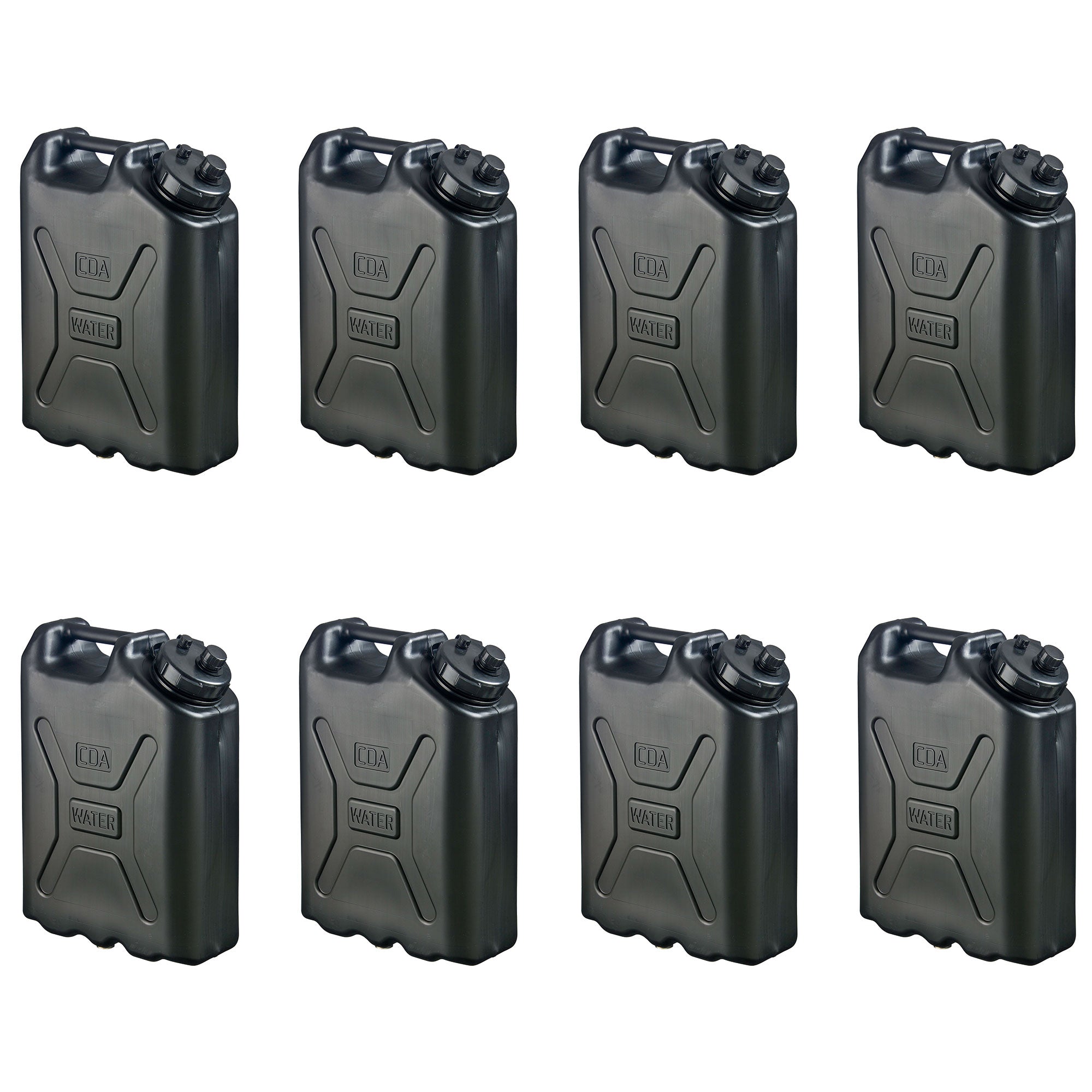 Scepter 5 Gallon Heavy Duty Military Style HDPE Water Container, (8 Pack), Black - Smart-nests