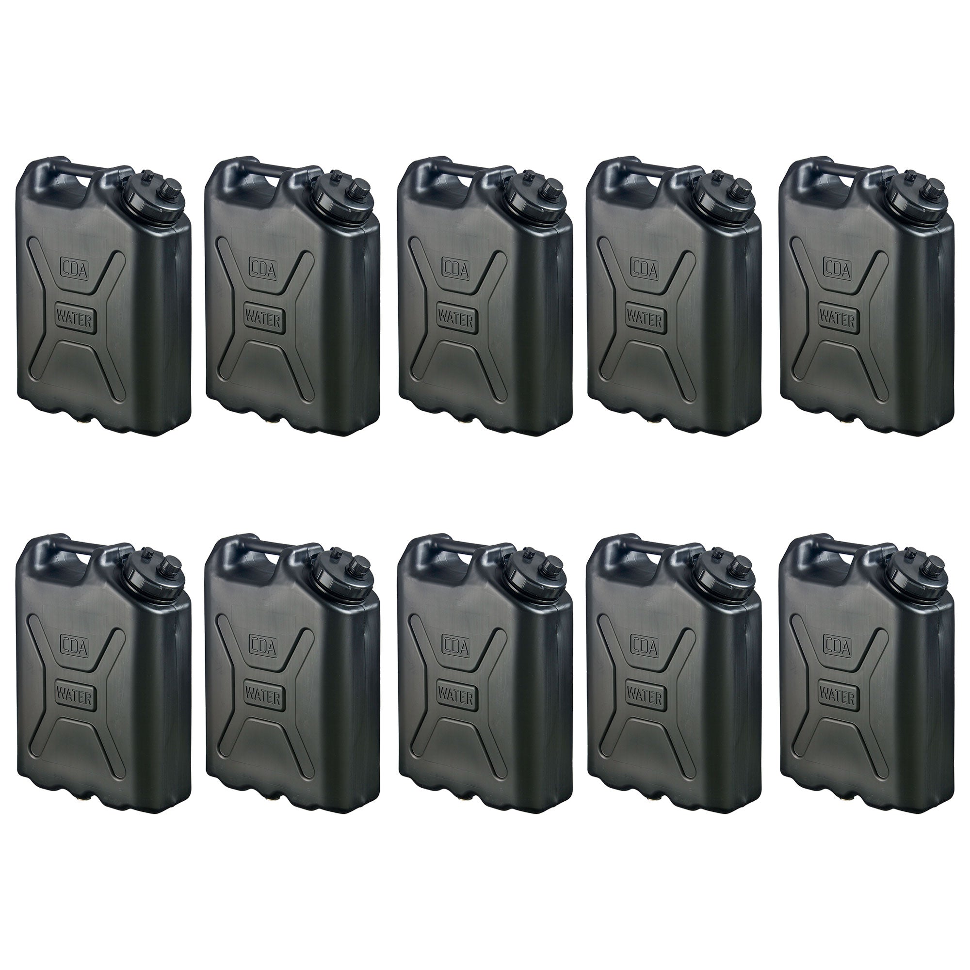 Scepter 5 Gallon Heavy Duty Military Style HDPE Water Container (10 Pack), Black - Smart-nests