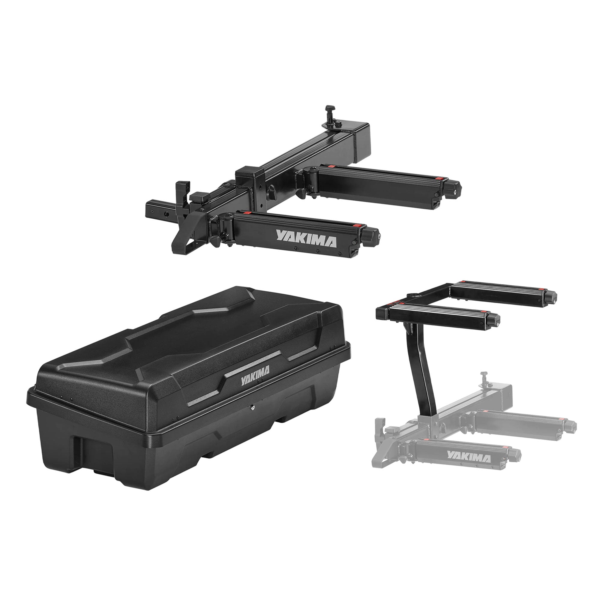 Yakima EXO SwingBase Hitch Base Rack with GearLocker Cargo Box and TopShelf Rack - Smart-nests