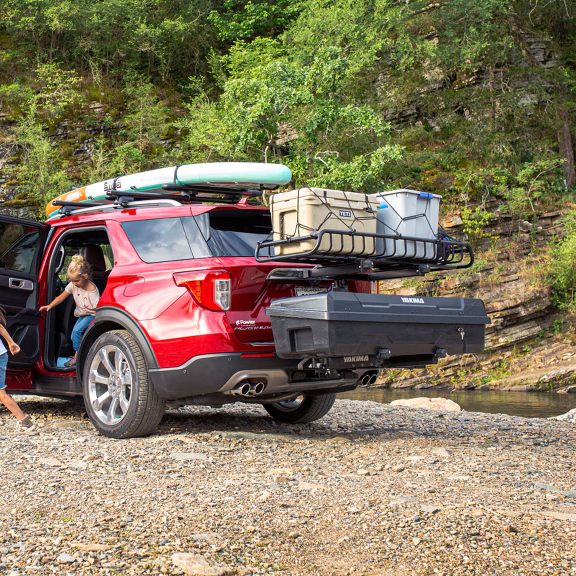 Yakima EXO SwingBase Hitch Base Rack with GearLocker Cargo Box and TopShelf Rack - Smart-nests