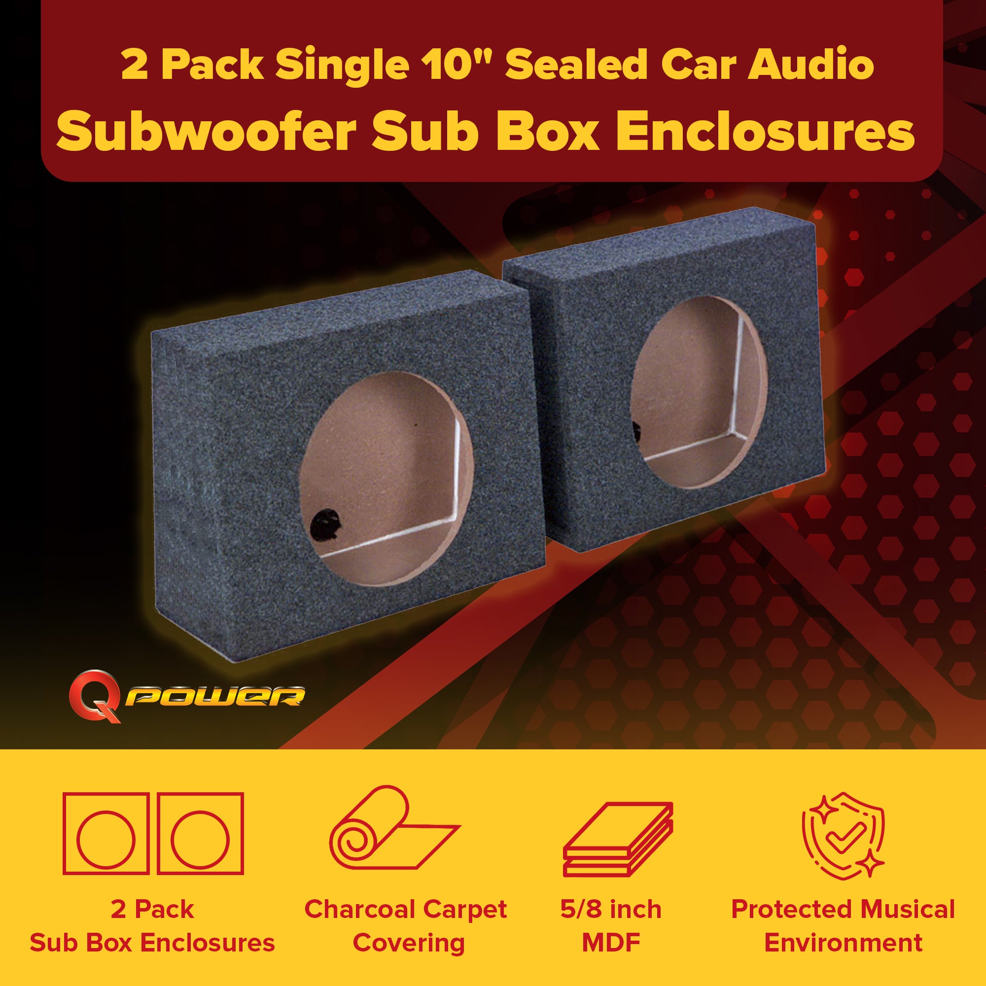 QPower QTW10 Single 10" Sealed Car Audio Subwoofer Sub Box Enclosures (2 Pack) - Smart-nests