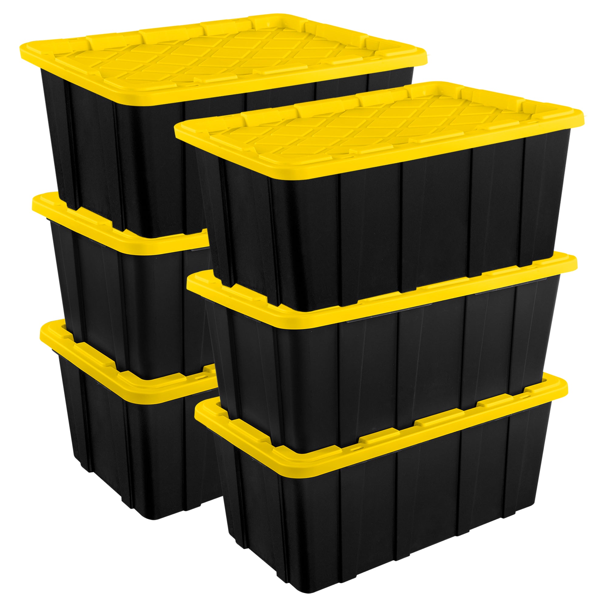 Sterilite 27 Gallon Industrial Stackable Storage Tote Lidded Containers, 6 Pack - Smart-nests