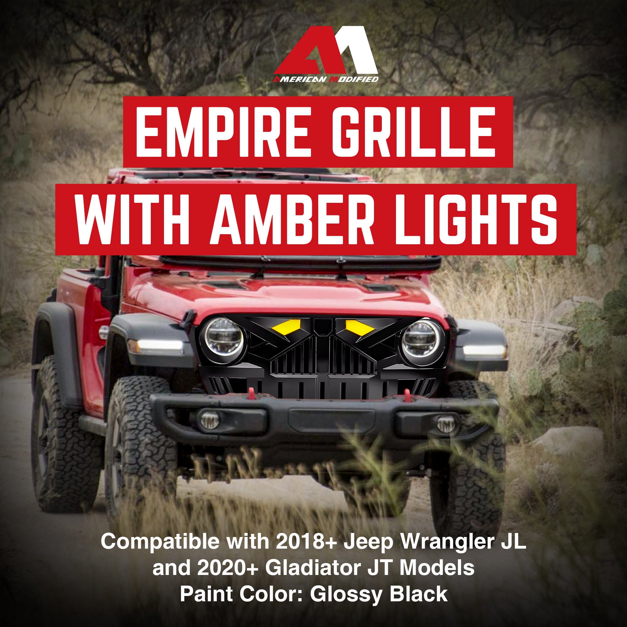 AMERICAN MODIFIED Grille for 2018-2023 Jeep Wrangler JL & Gladiator JT w/Camera - Smart-nests