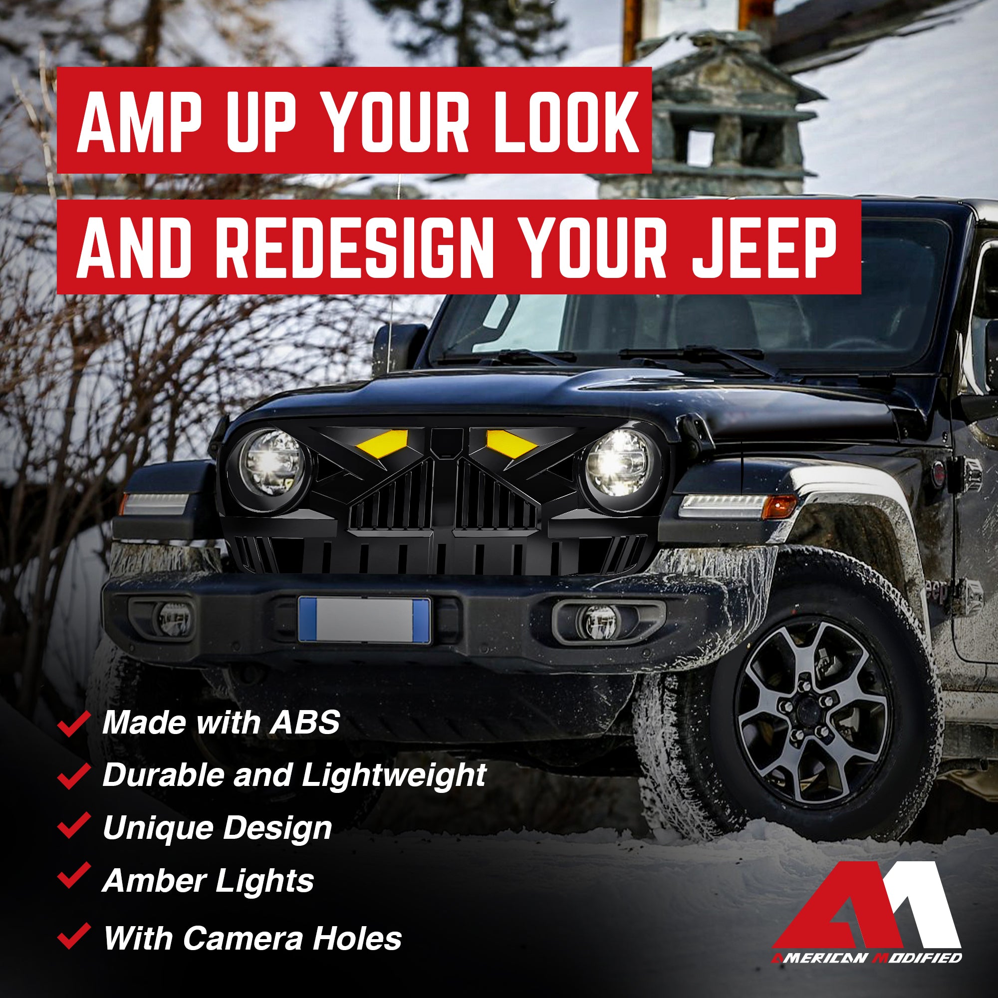AMERICAN MODIFIED Grille for 2018-2023 Jeep Wrangler JL & Gladiator JT w/Camera - Smart-nests