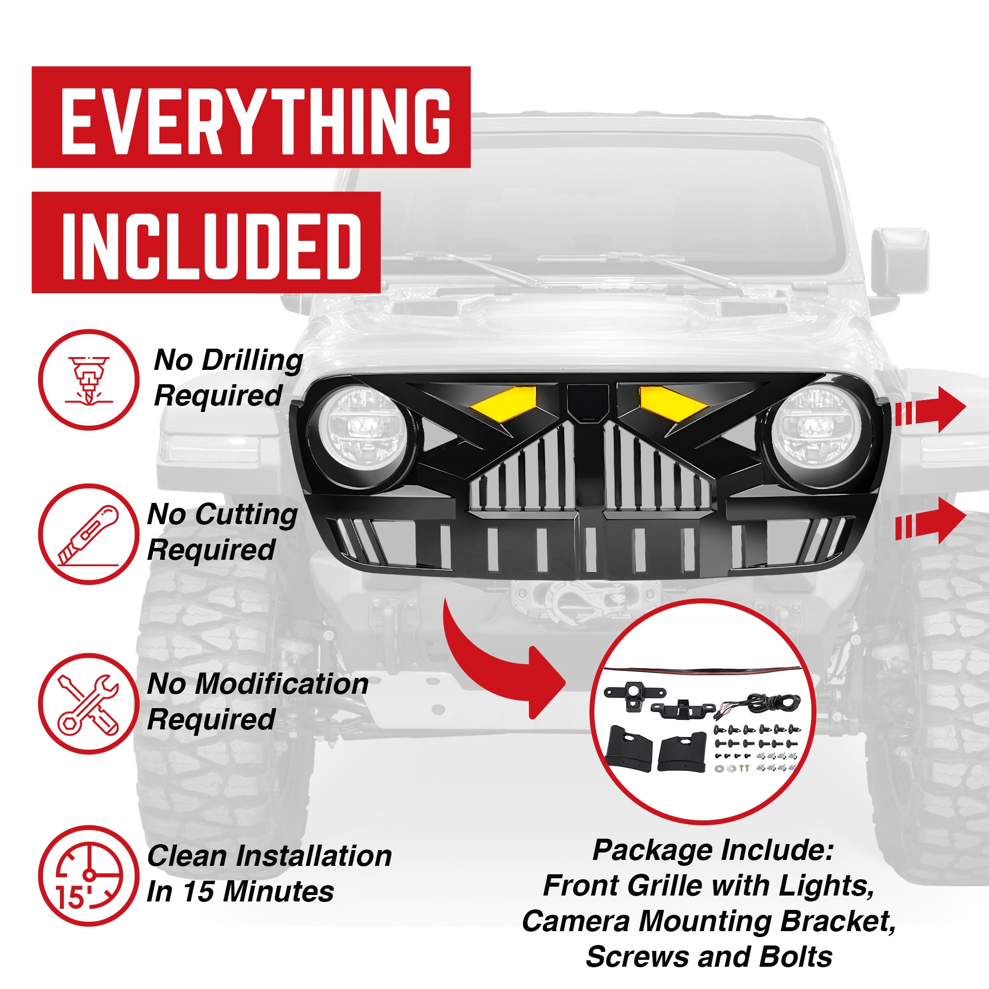 AMERICAN MODIFIED Grille for 2018-2023 Jeep Wrangler JL & Gladiator JT w/Camera - Smart-nests
