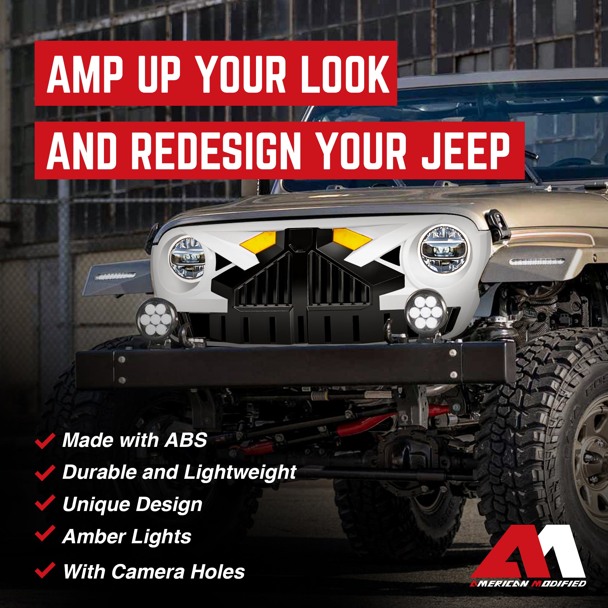 AMERICAN MODIFIED Grille for 2018+ Jeep Wrangler JL, 2020+ Gladiator JT w/Camera - Smart-nests