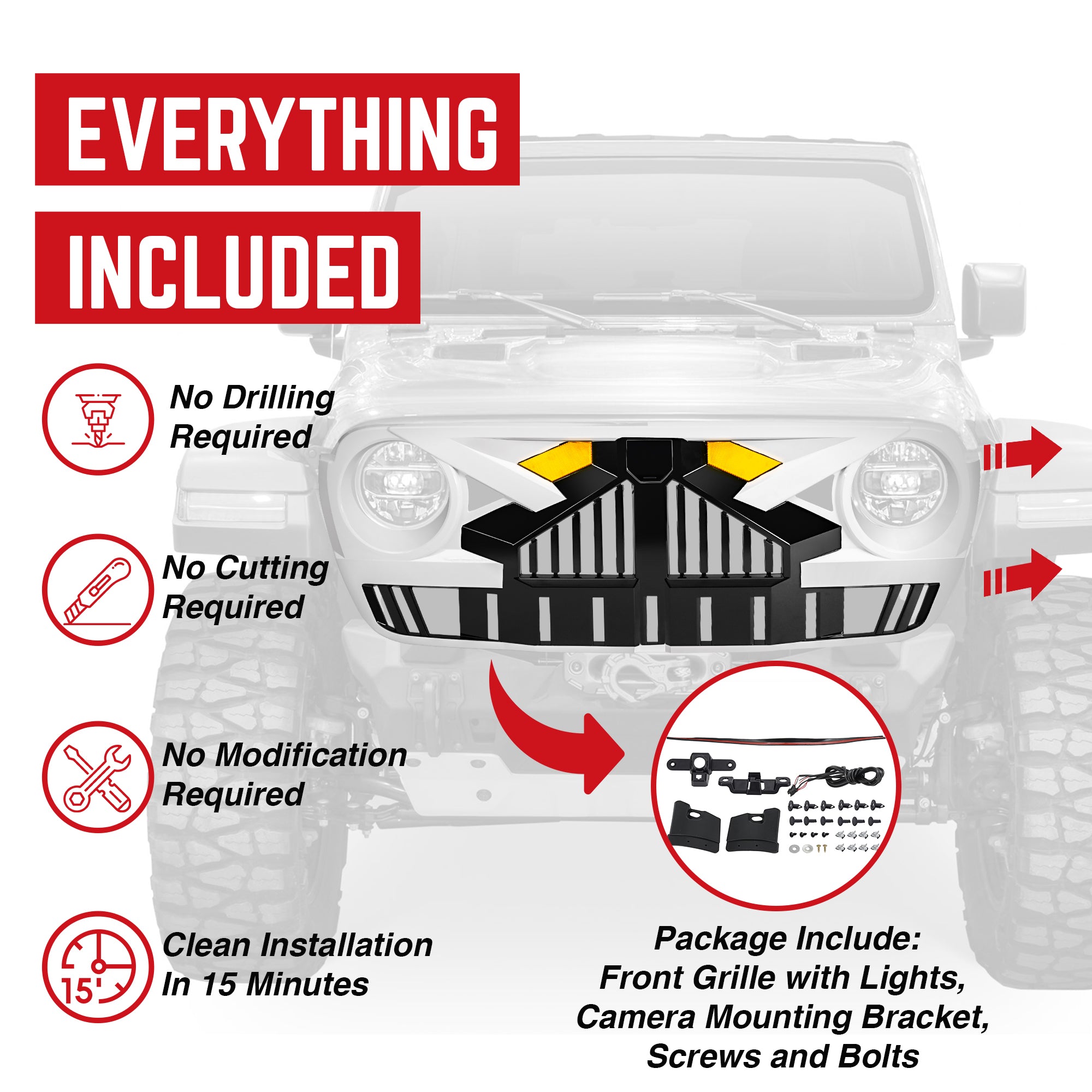 AMERICAN MODIFIED Grille for 2018+ Jeep Wrangler JL, 2020+ Gladiator JT w/Camera - Smart-nests