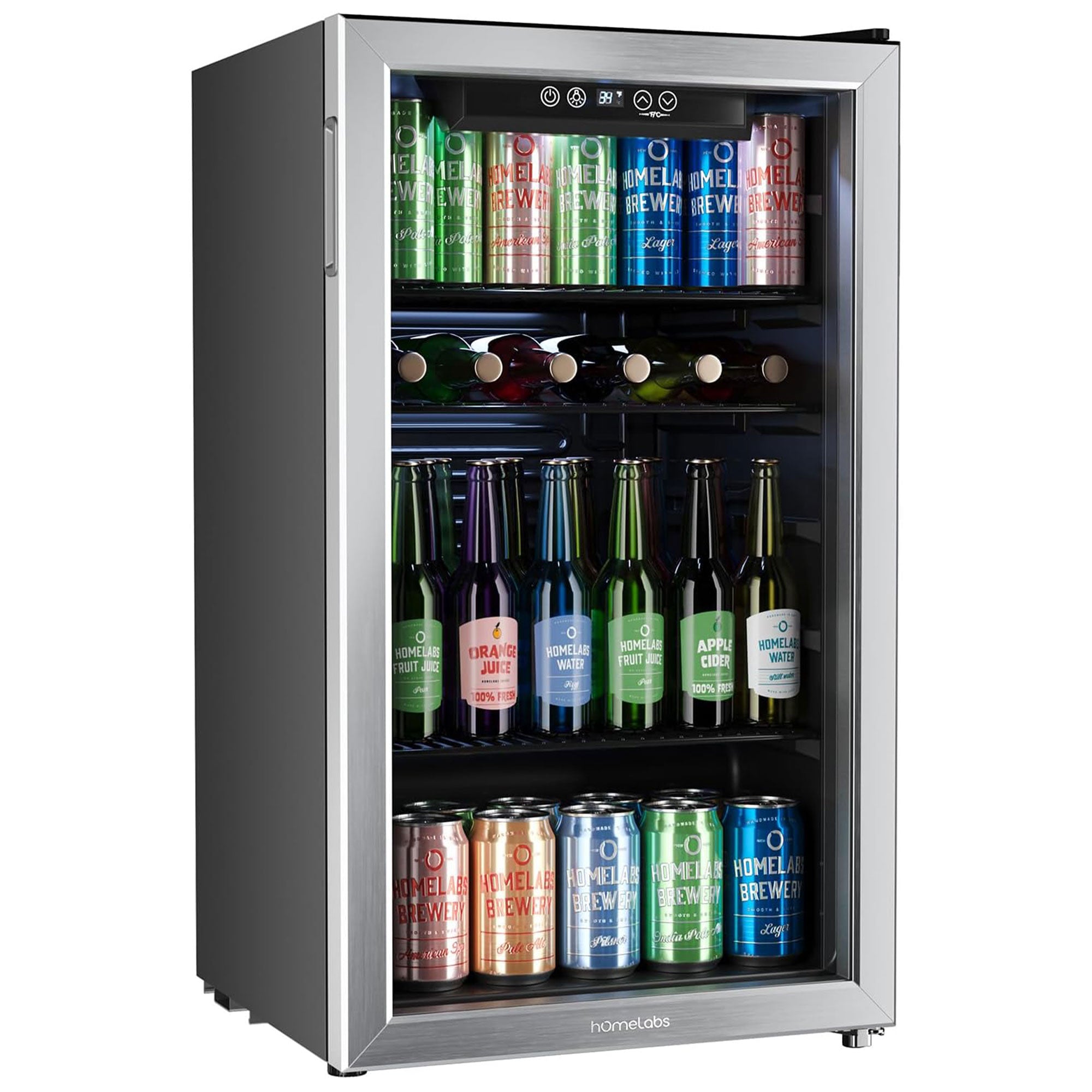 hOmeLabs 120 Can Beverage Refrigerator Cooler Glass Door Mini Fridge, 3.2 Cu Ft - Smart-nests