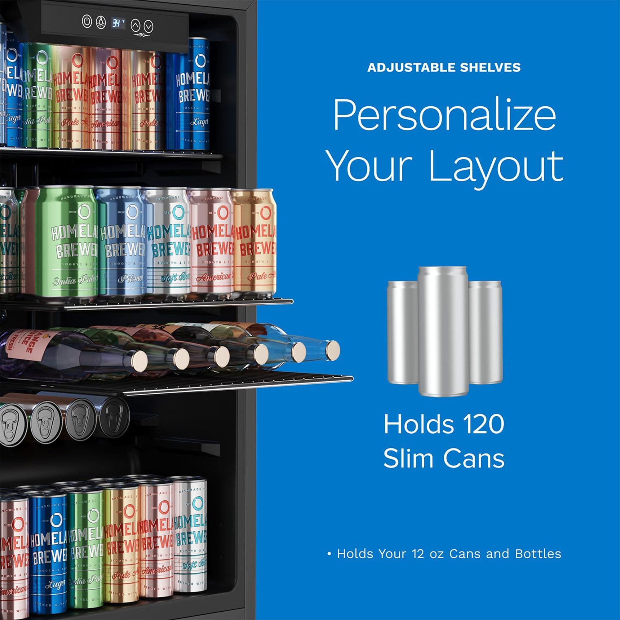 hOmeLabs 120 Can Beverage Refrigerator Cooler Glass Door Mini Fridge, 3.2 Cu Ft - Smart-nests