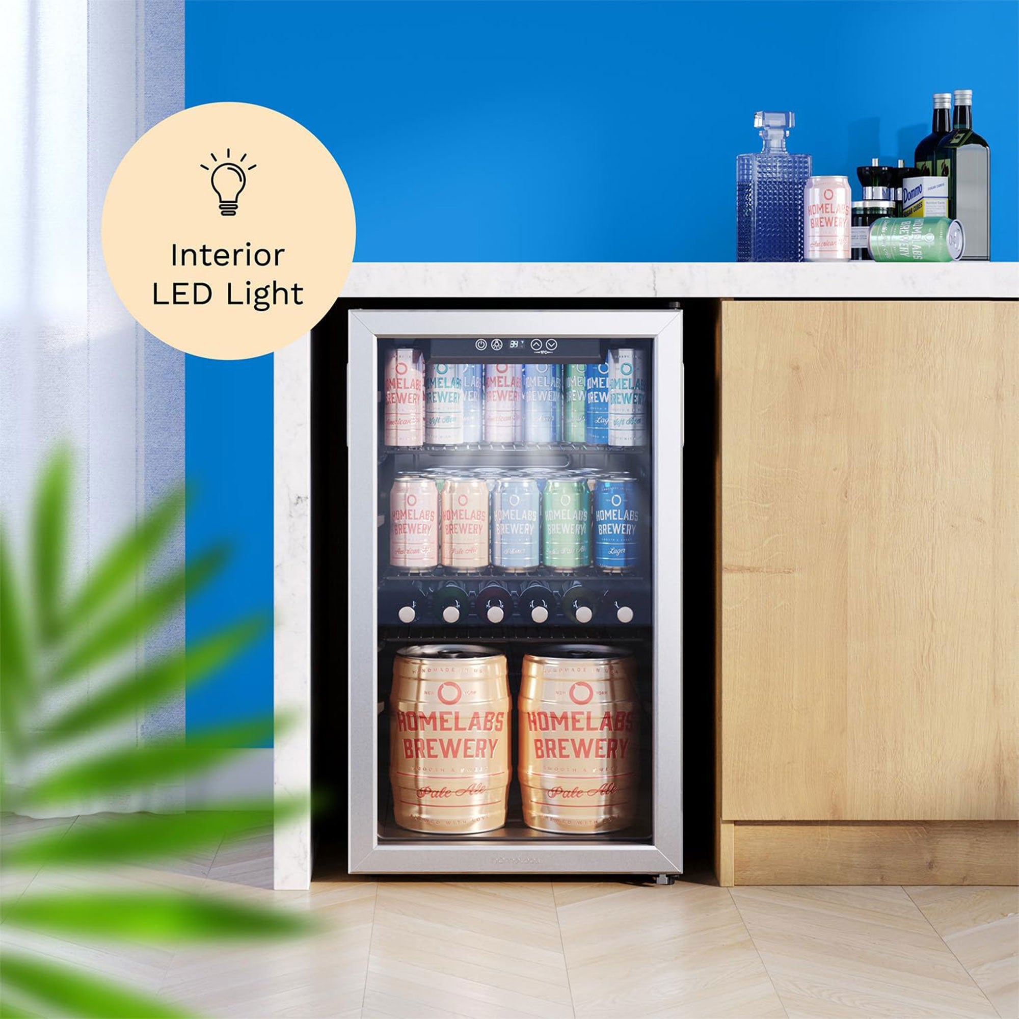 hOmeLabs 120 Can Beverage Refrigerator Cooler Glass Door Mini Fridge, 3.2 Cu Ft - Smart-nests