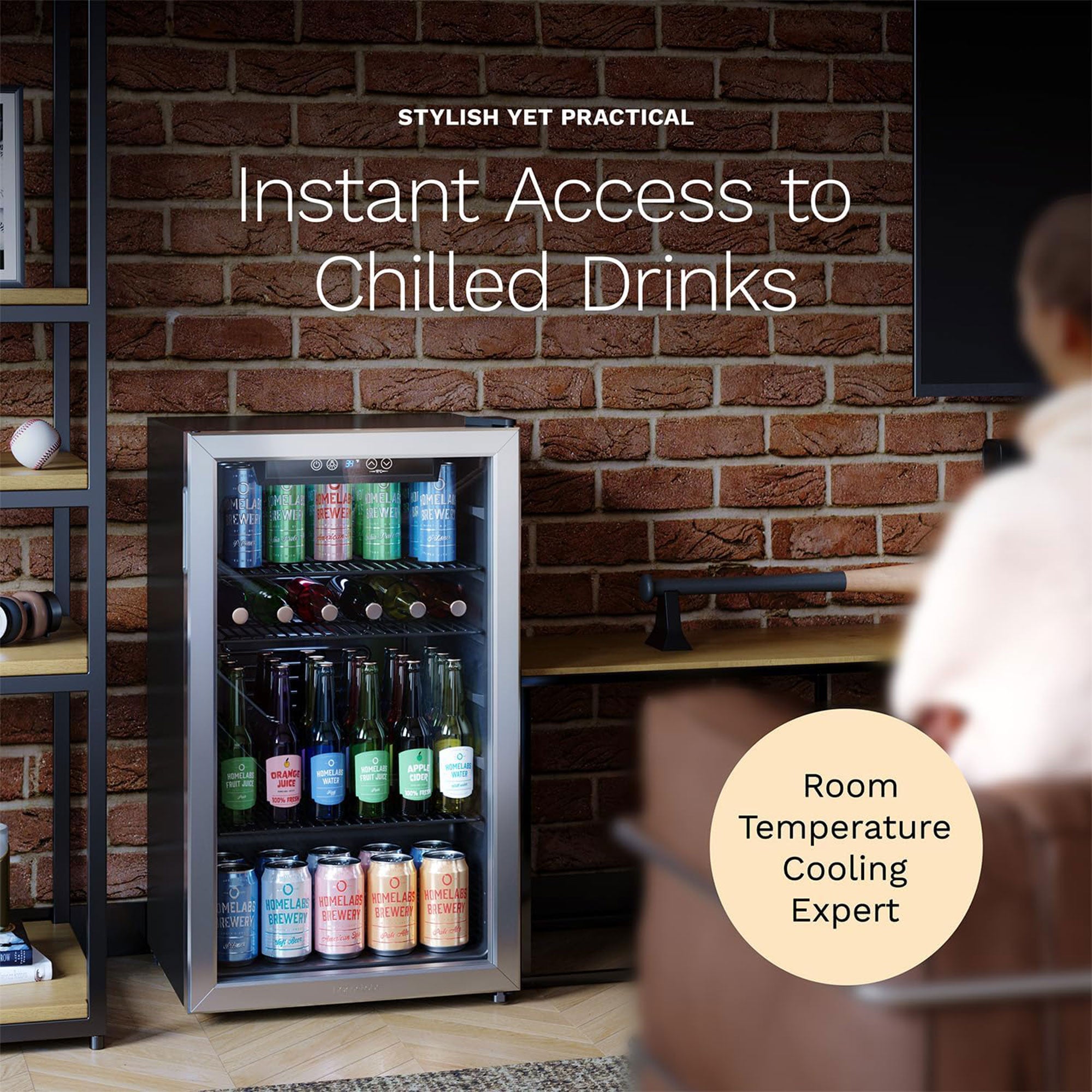 hOmeLabs 120 Can Beverage Refrigerator Cooler Glass Door Mini Fridge, 3.2 Cu Ft - Smart-nests